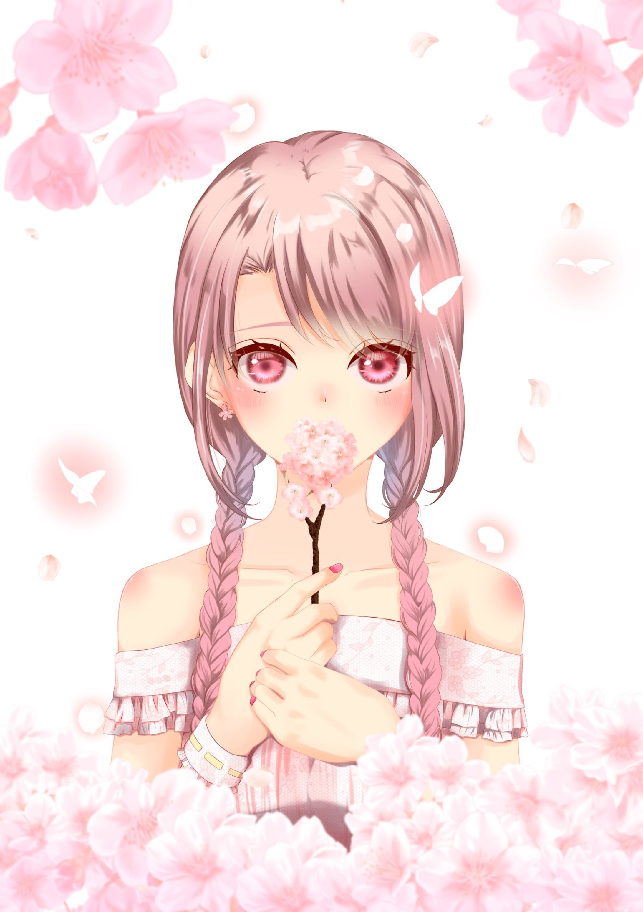 三つ編みの少女イラスト-1