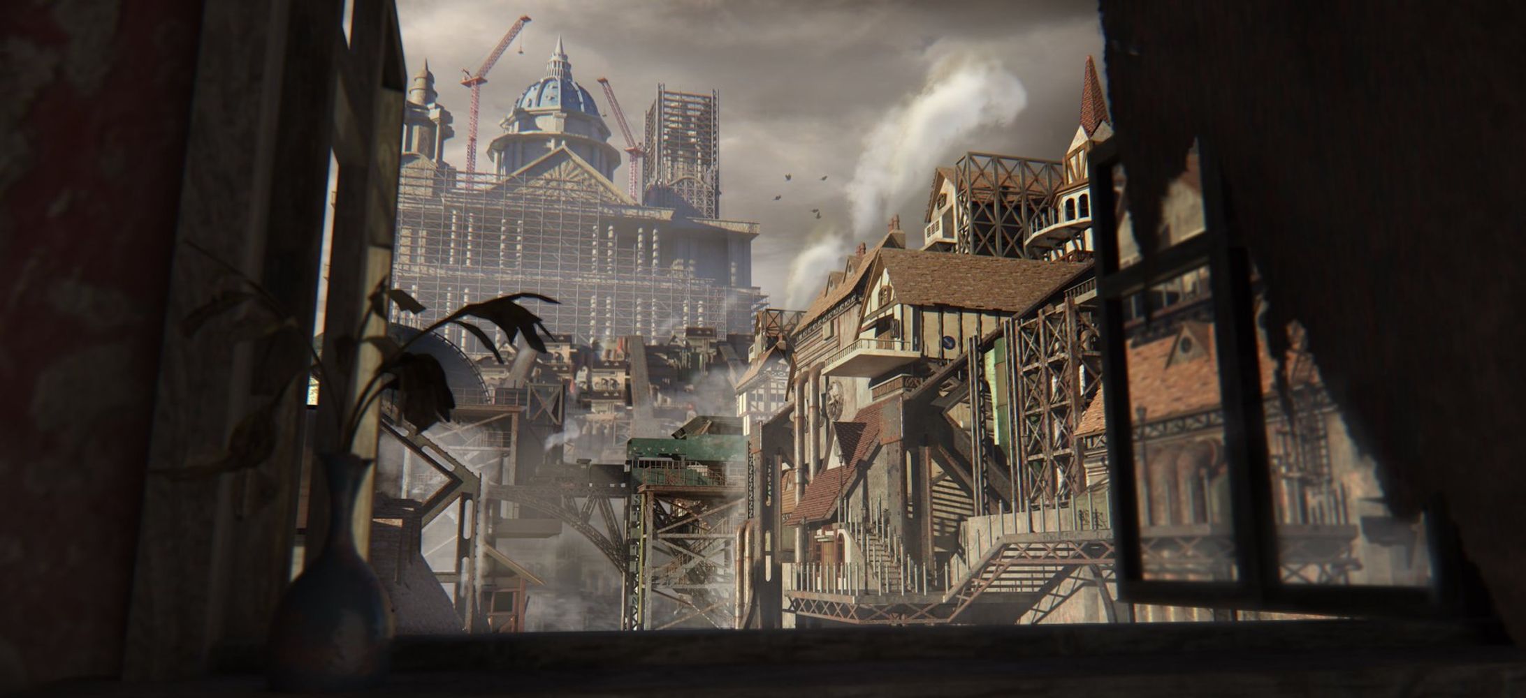 煙と建設の街並み-1