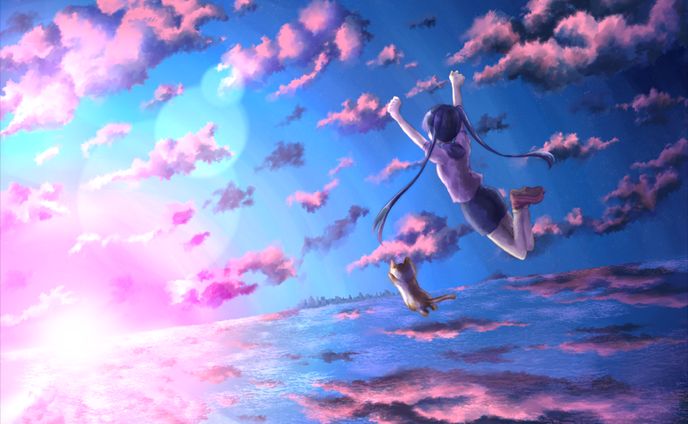 空へ飛ぶ少女