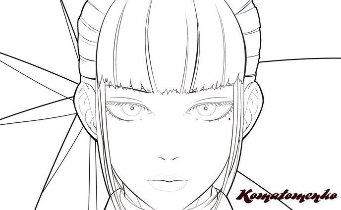 傘と女性（線画）