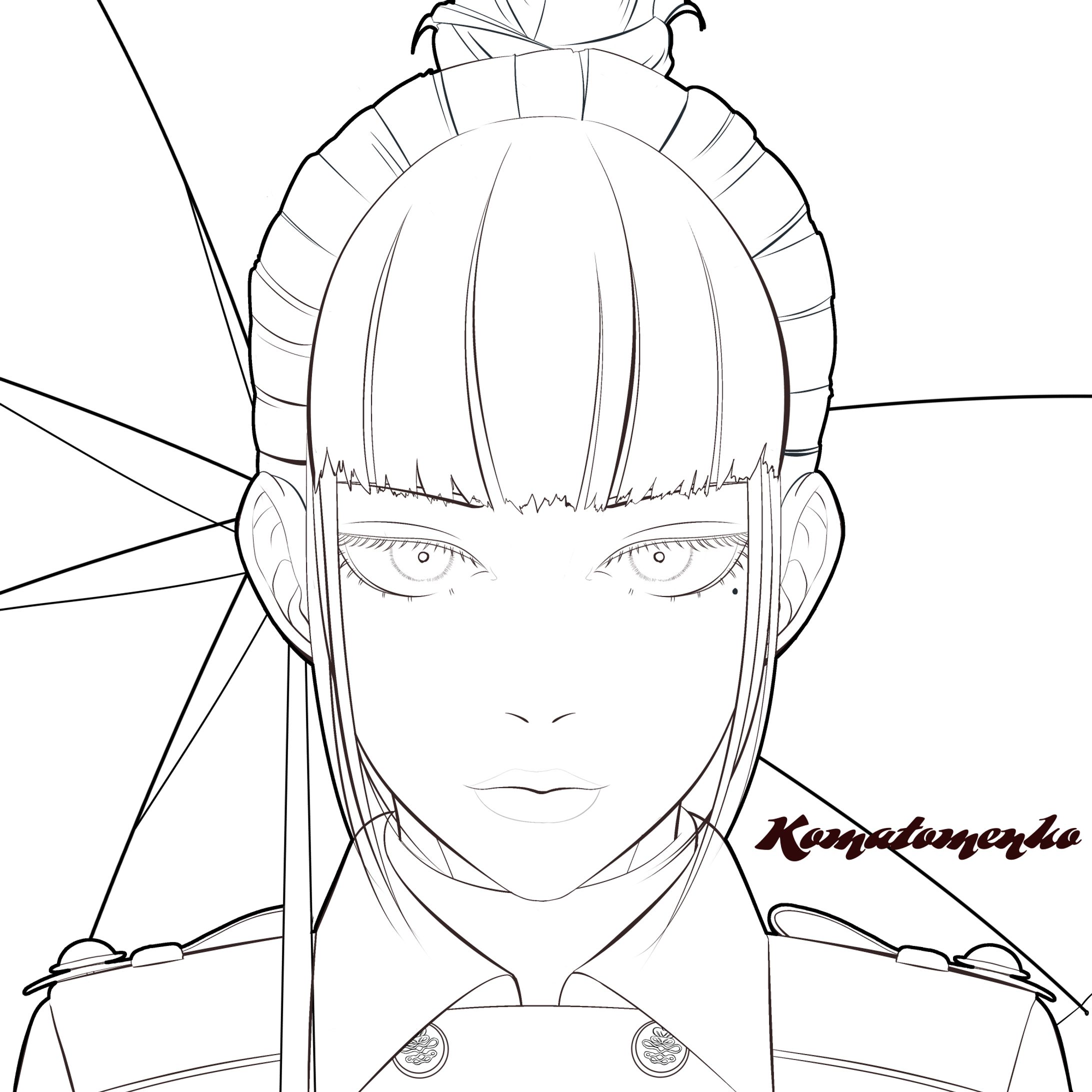 傘と女性（線画）-1