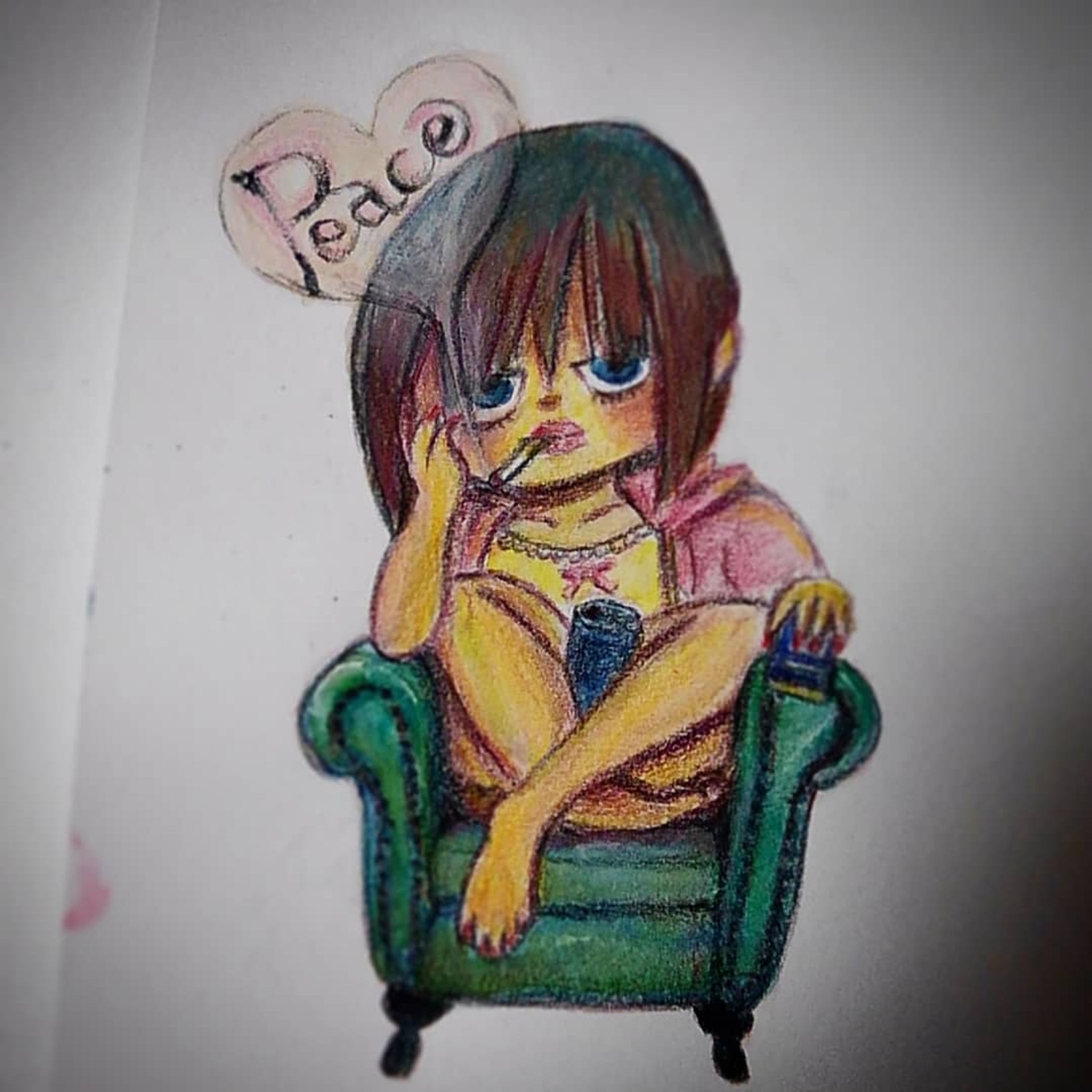 #昨日は #タバコの日
#ピース記念日
1946年 #高級タバコ 「#ピース 」発売
◆
#peace #喫煙女子
#女の子 #女の子イラスト
#ガールズイラスト
#半目女子
#cigarette #girl
◆
#今日は何の日
#whatistoday
#drawing #art 
#illustration
#一日一絵
#一発描き
#ctrlzの効かない世界-1