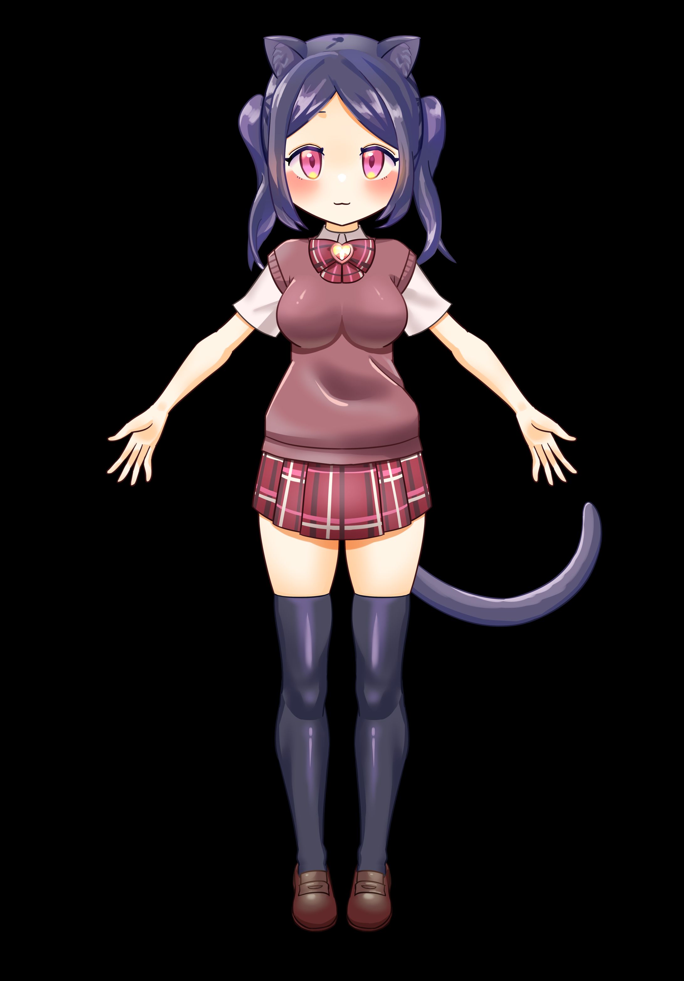 【LIve2D用パーツ分け立ち絵】制服の猫耳少女-1