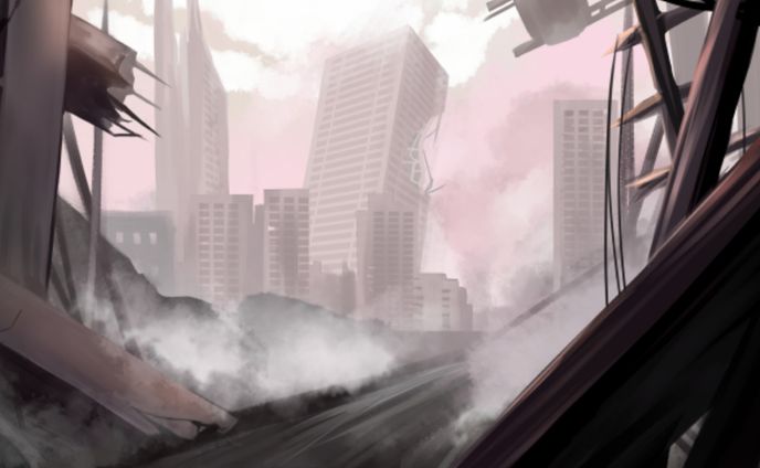 背景イラスト　崩壊した世界