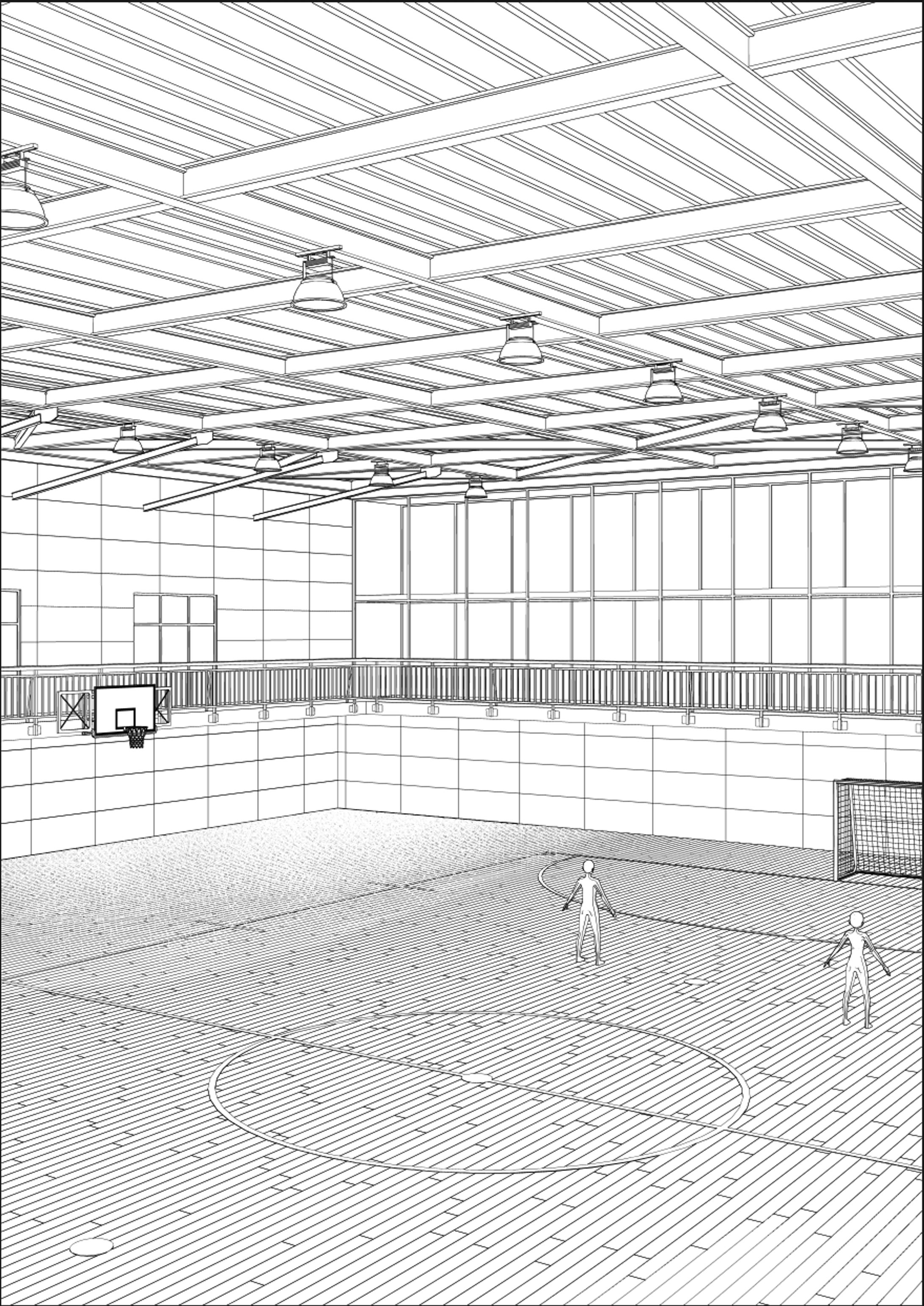 「体育館 内部」漫画背景用3Dモデル-1