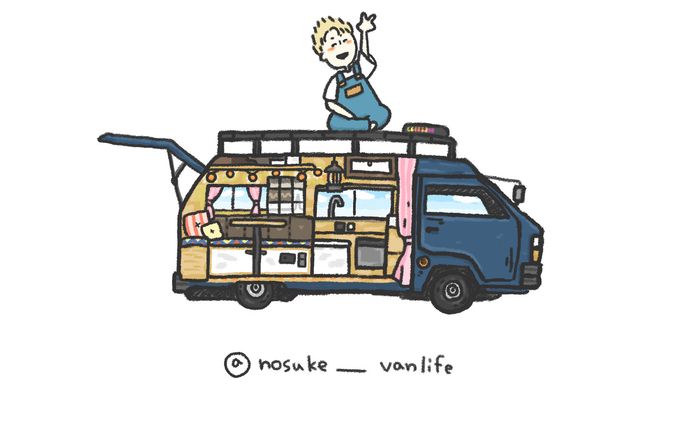 【 アイコン 】多用途画像。van で旅する男の子