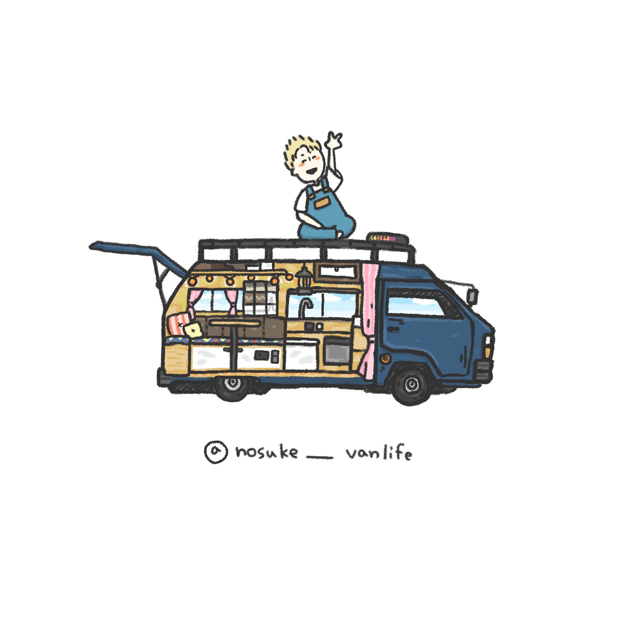 【 アイコン 】多用途画像。van で旅する男の子-1