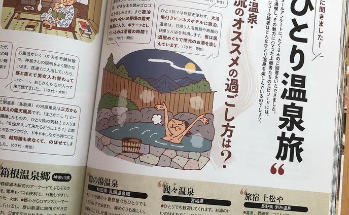ノジュール12月号「大特集　冬のひとり温泉」発売中！
イラスト描いてます
2013年に泊まらせていただいた会津東山温泉、登録有形文化財の宿「向瀧」さんもガッツリ載ってます
 #イラスト #illustration #tokyo #ノジュール #digitalart #procreate #caricature