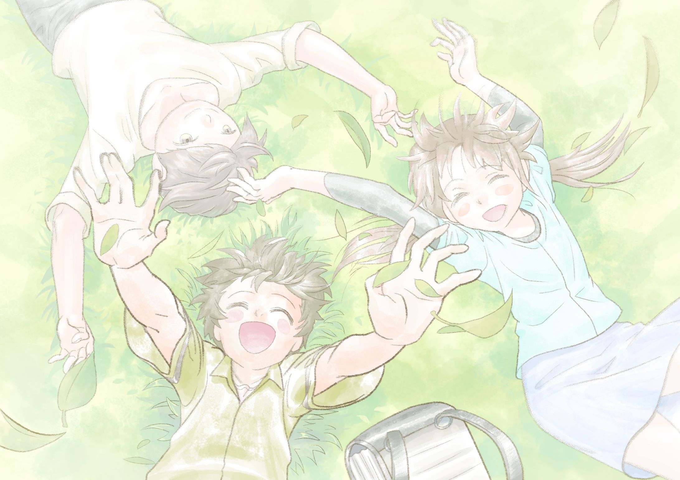 小学生の生活_道徳の教材の挿絵向け「芝生に寝転がる」-1