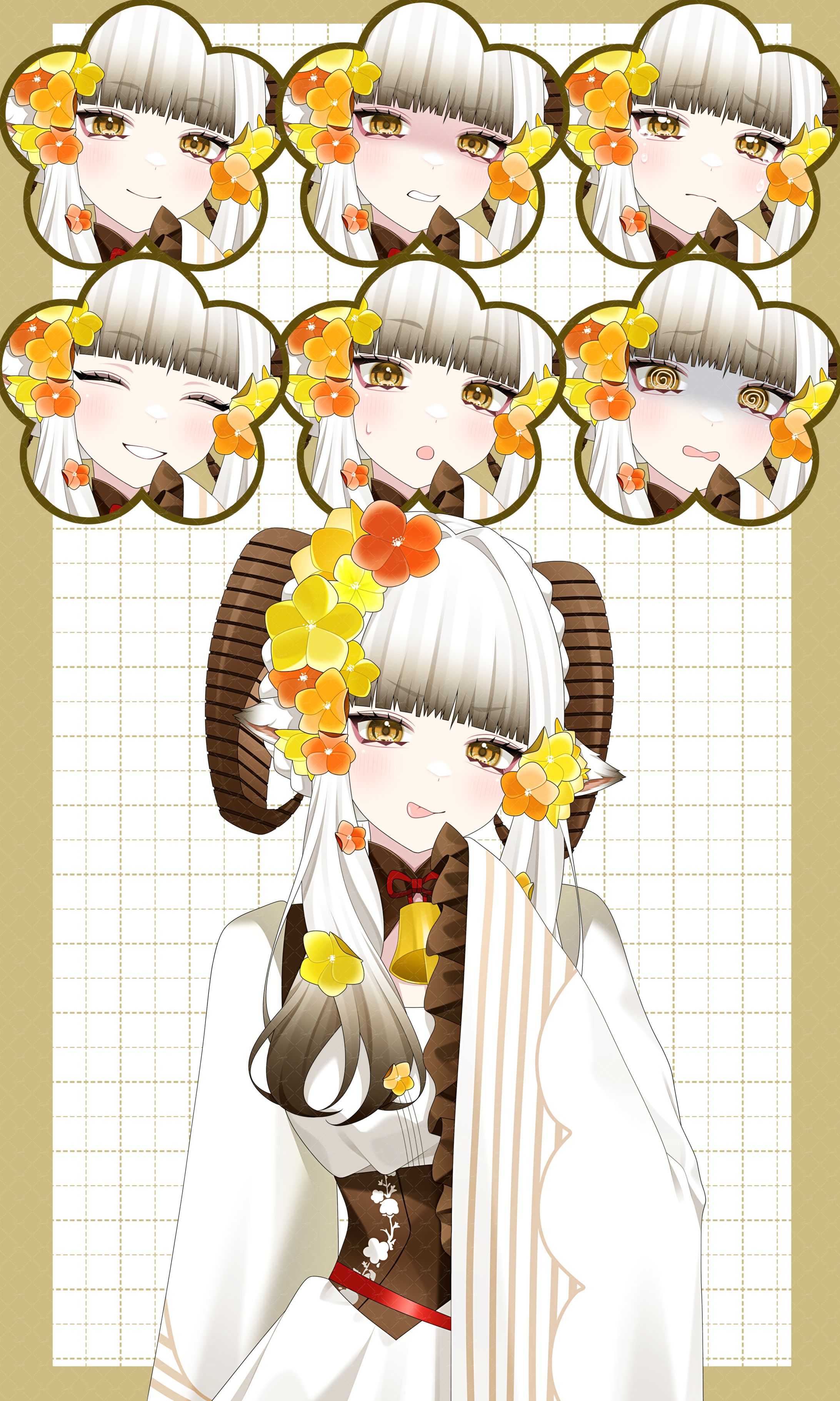 【お仕事】山羊乃 花菱 様 ショート動画用イラスト 表情差分6種-1