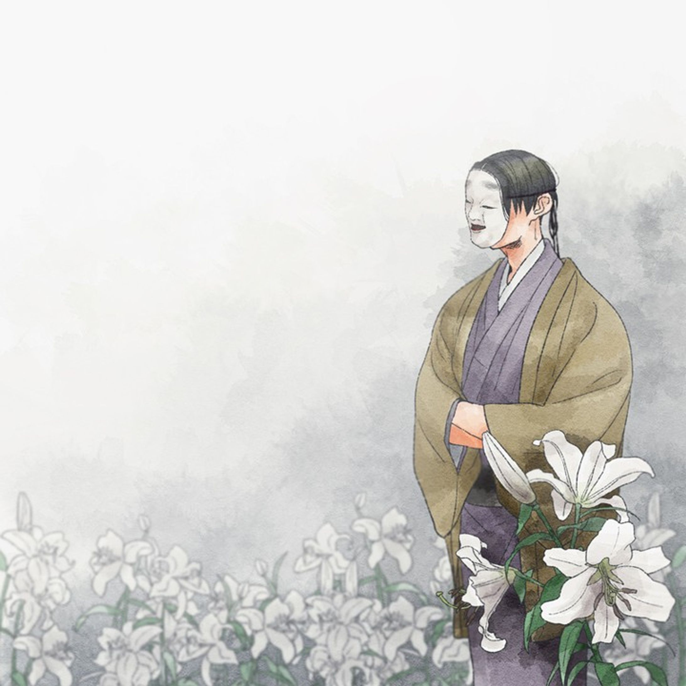 #illustration #drawing #和風 #着物 #kimono #イラスト #illust #能面 #lily #百合 #花 #flower-1