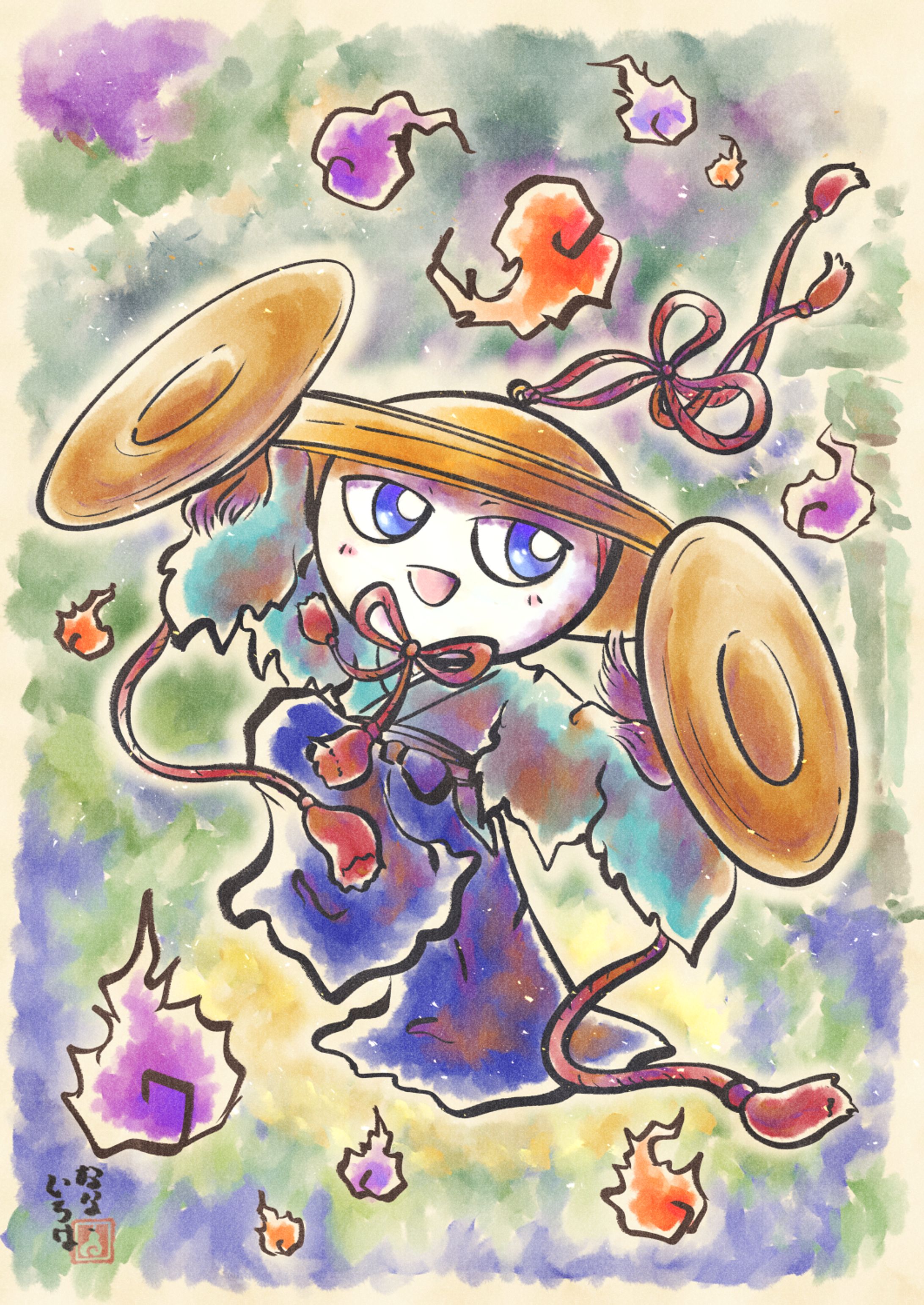 妖怪イラスト（筆＋水彩）-1