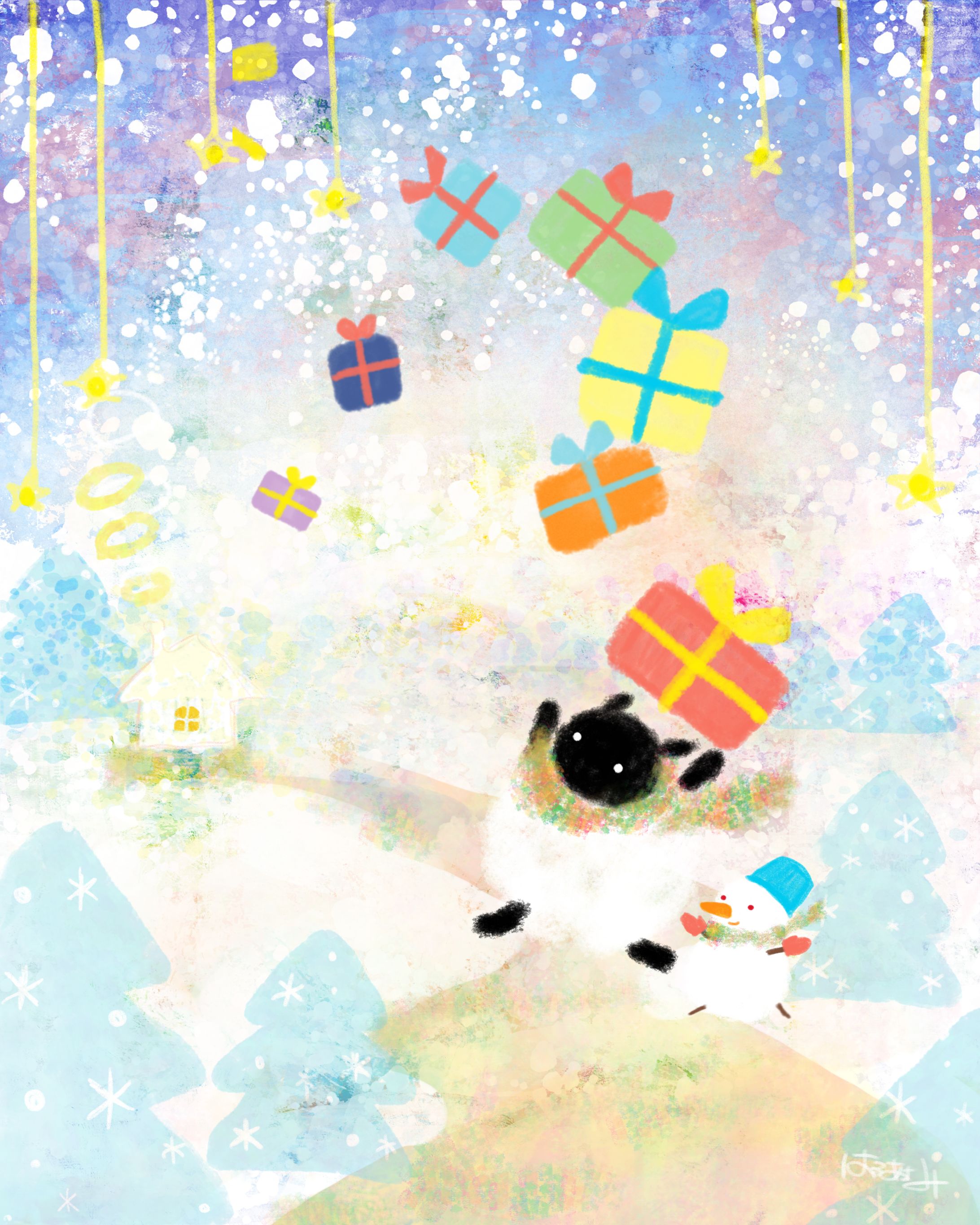 クリスマスプレゼントをもって雪の中-1