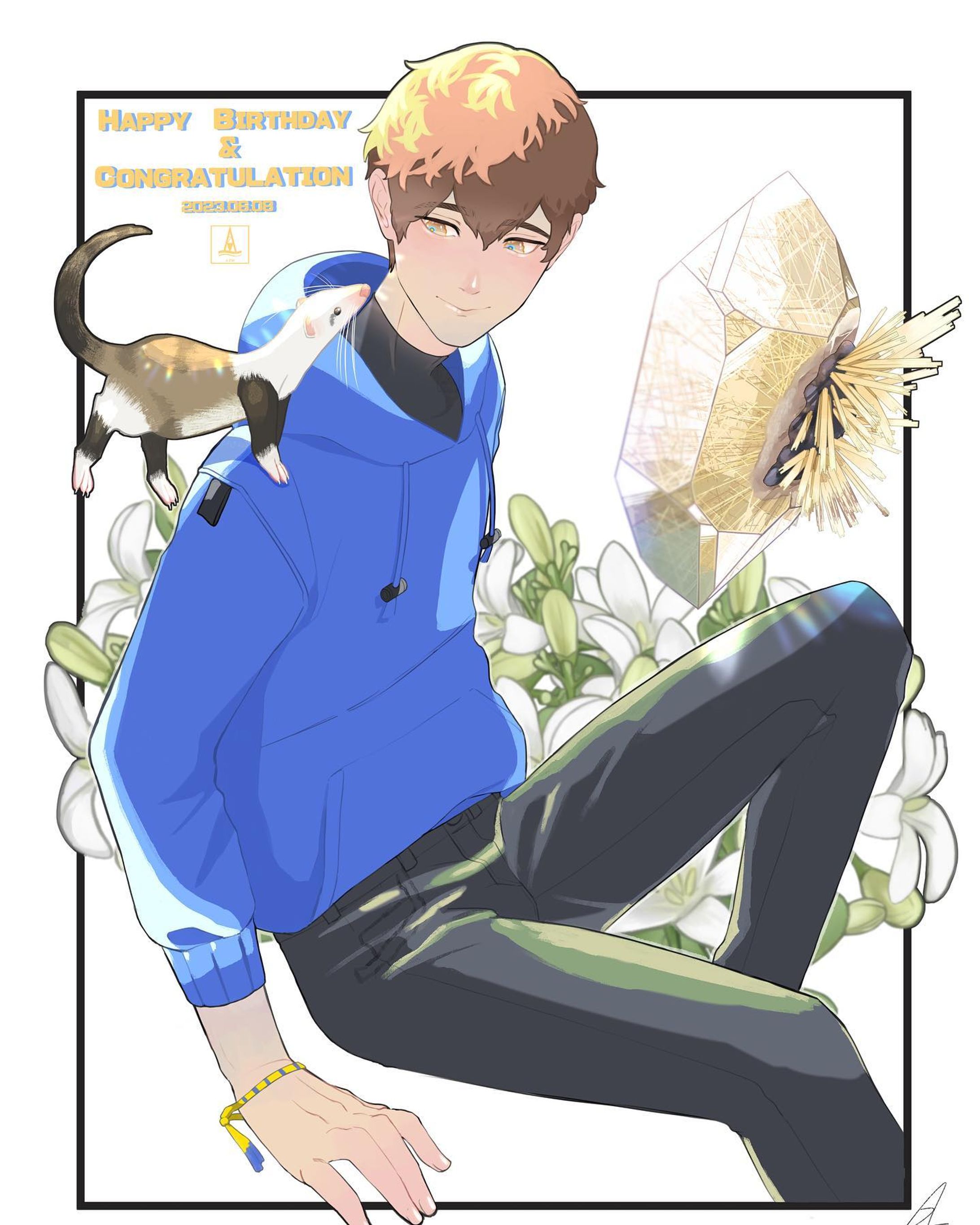 友の誕生日(6/8)おめでとう&オリジナル曲記念イラスト🎂🎉

#酔シグレ #透飛行
#イラスト #イラストグラム #オリジナルイラスト #デジタルイラスト #ルチルクォーツ #ジャスミン #illustration #illust #digitalart #digitaldrawing #clipstudiopaint #art #artwork #instaart #rutilequartz #jasmine #boy #originalart #originalillustration #drawingoftheday #イラスト好きな人と繋がりたい #絵 #クリスタ #誕生花 #誕生石-1