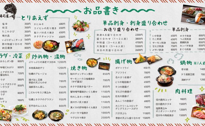 ecサイト、メニュー表