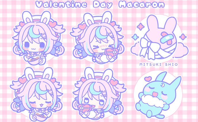 【お仕事】VTuber巫月しお×プリロールコラボマカロン  SDイラスト