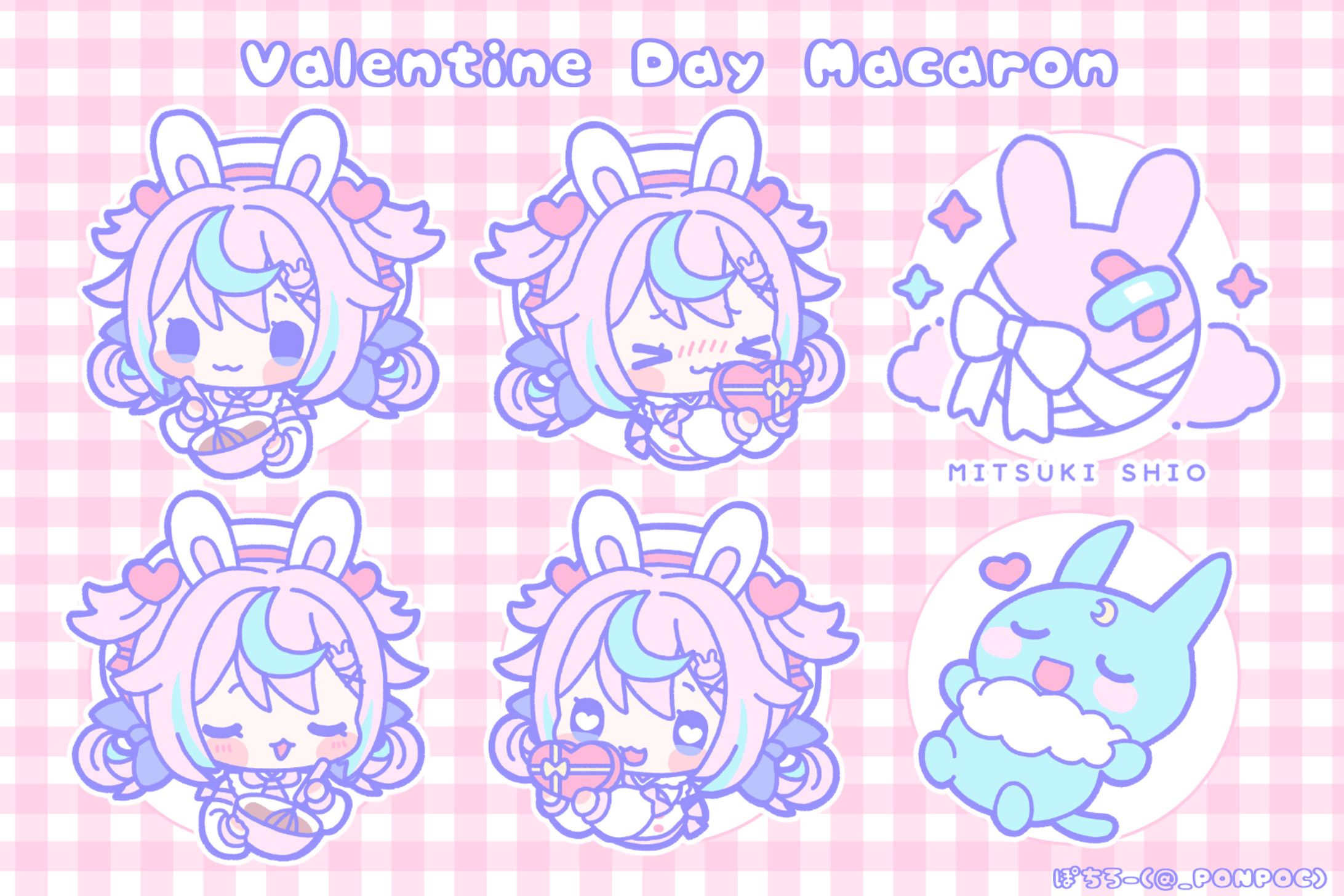 【お仕事】VTuber巫月しお×プリロールコラボマカロン  SDイラスト-1