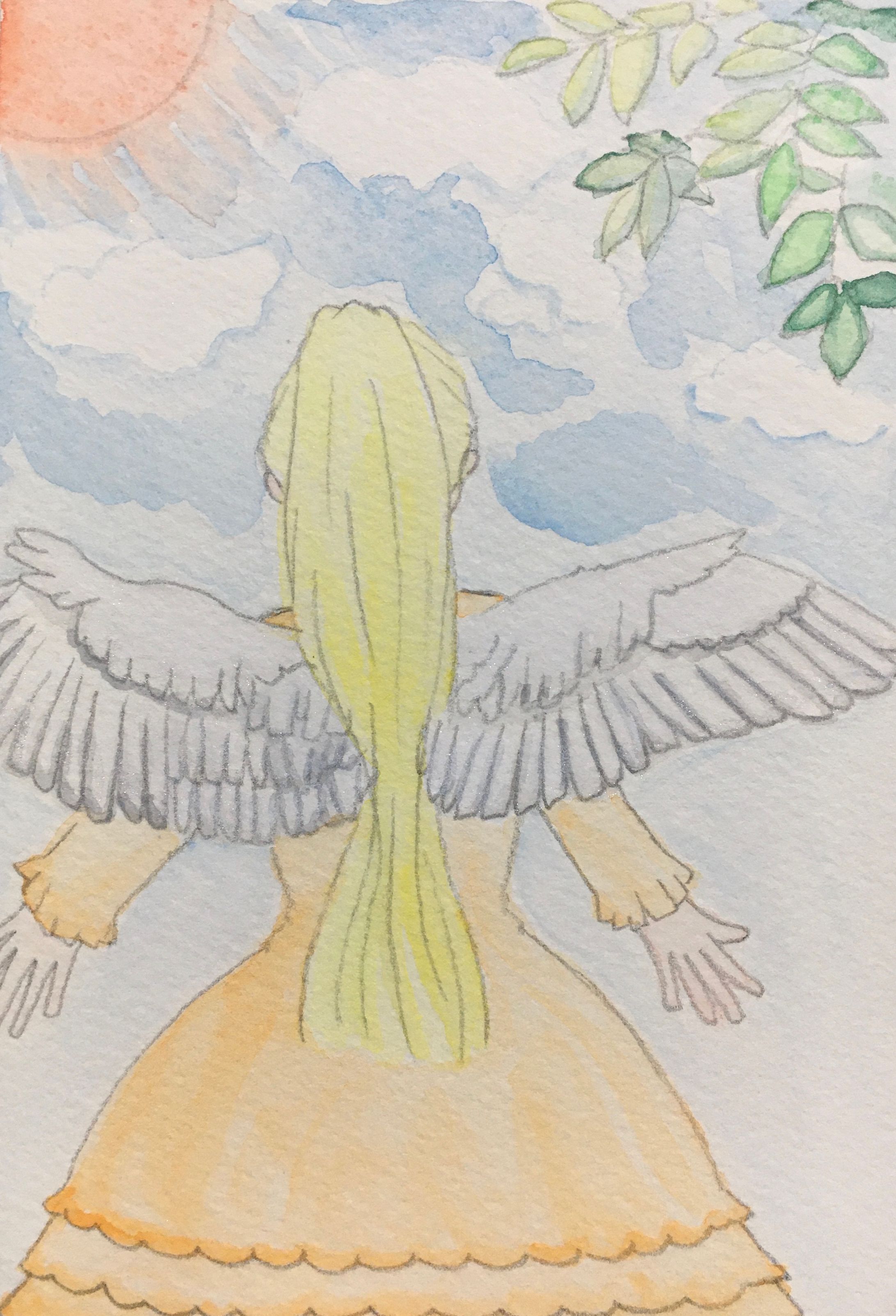 水彩イラスト「翼を広げて羽ばたく」-1