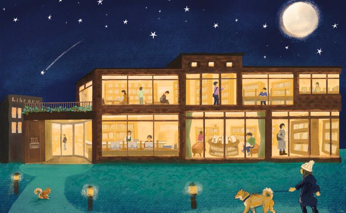 冬の夜の図書館