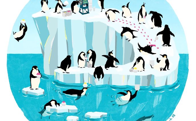 2024年アンソロジーカレンダー用　「かき氷とペンギン」