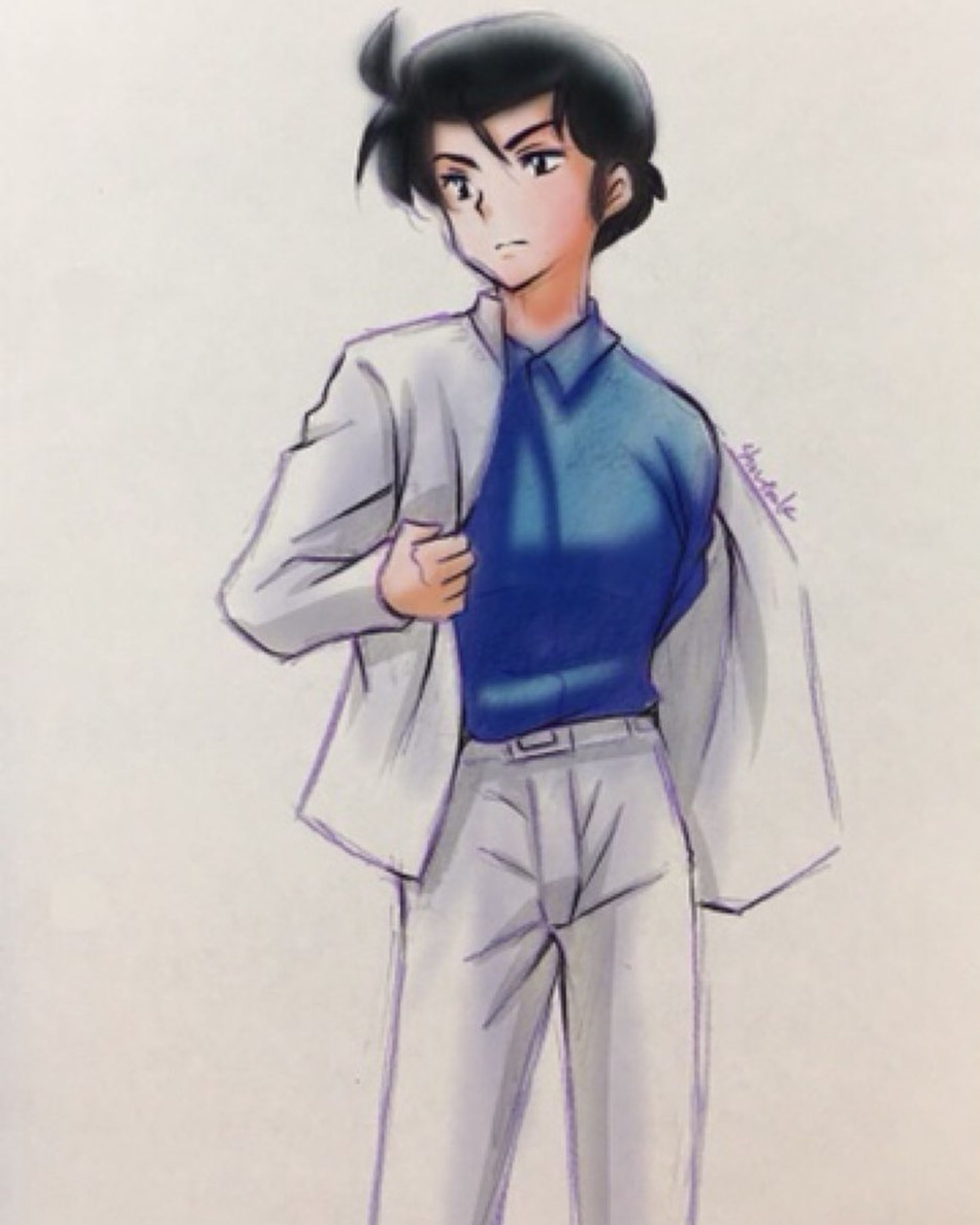 ‪#うる星ワンドロ‬
‪#うる星やつら
‪本日のお題は【面堂終太郎】‬ ‪アニメではインナーも真っ白だったけど、青シャツ着てて欲しい。‬-1