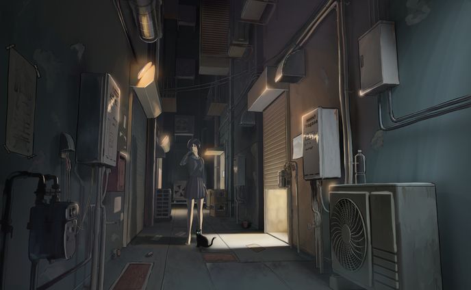 路地裏描きました