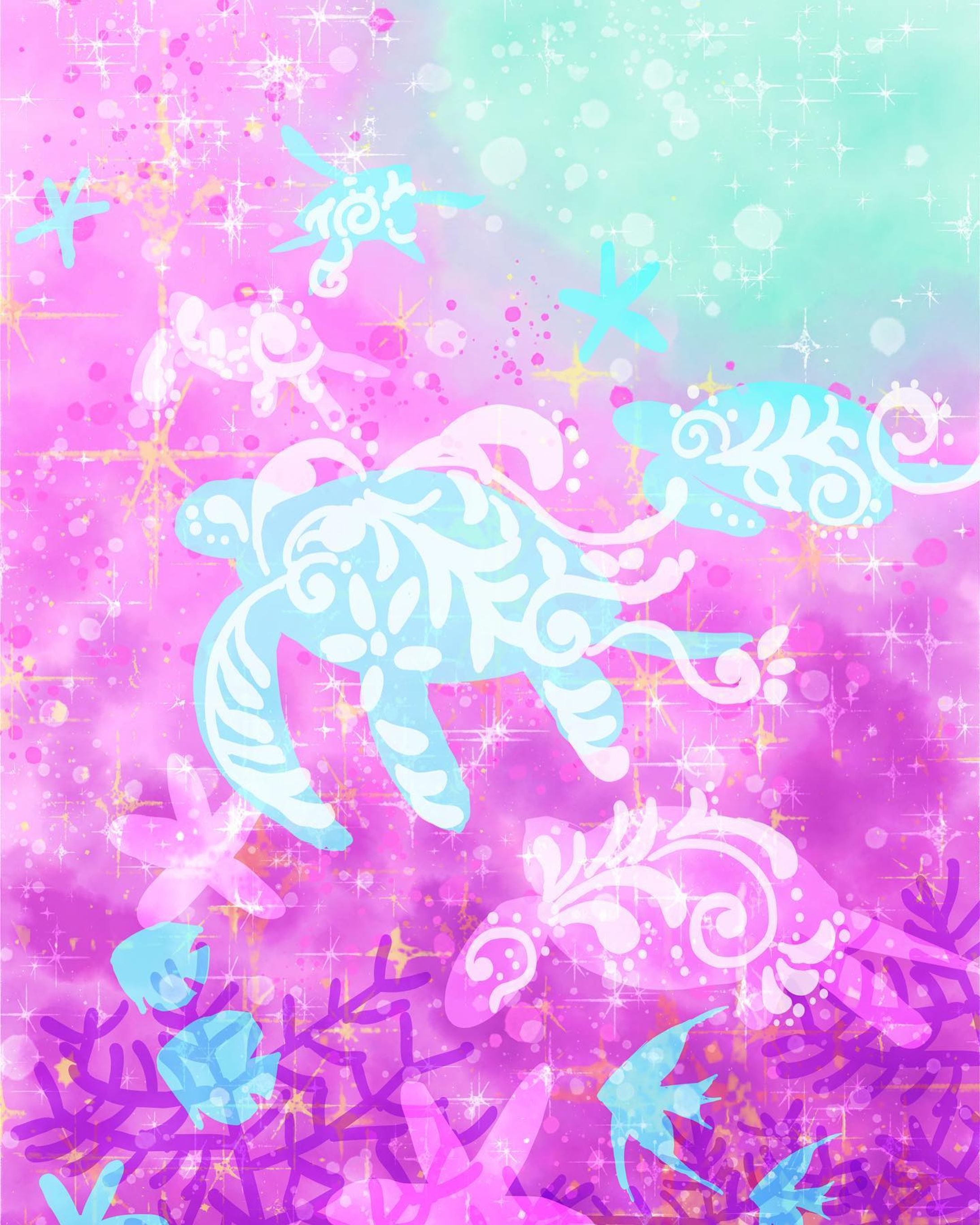 Adobe frescoのお題「海の生き物」で描いたイラストです。
#イラスト
#イラストメイキング 
#亀
#魚
#一次創作-1