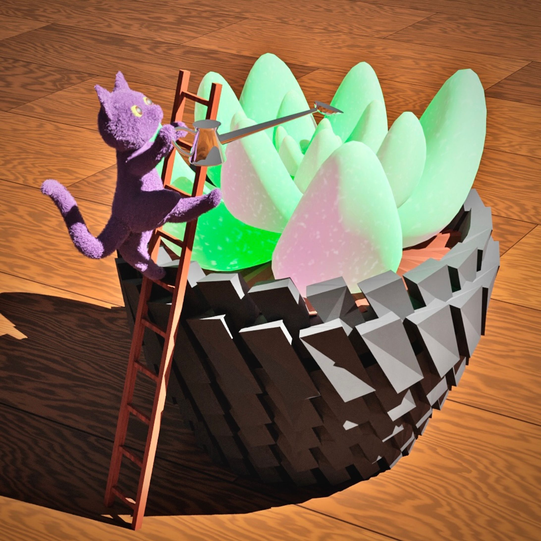 blender　猫と多肉植物　オリジナル作品-1