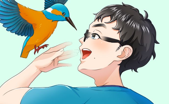 【似顔絵】男性とカワセミ