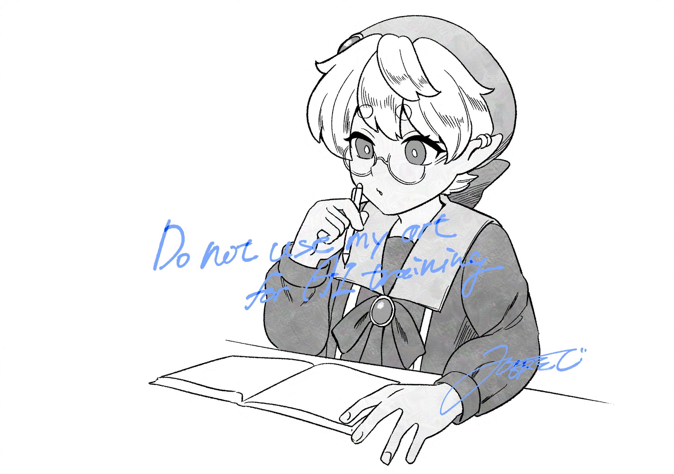モノクロイラスト　勉強-1