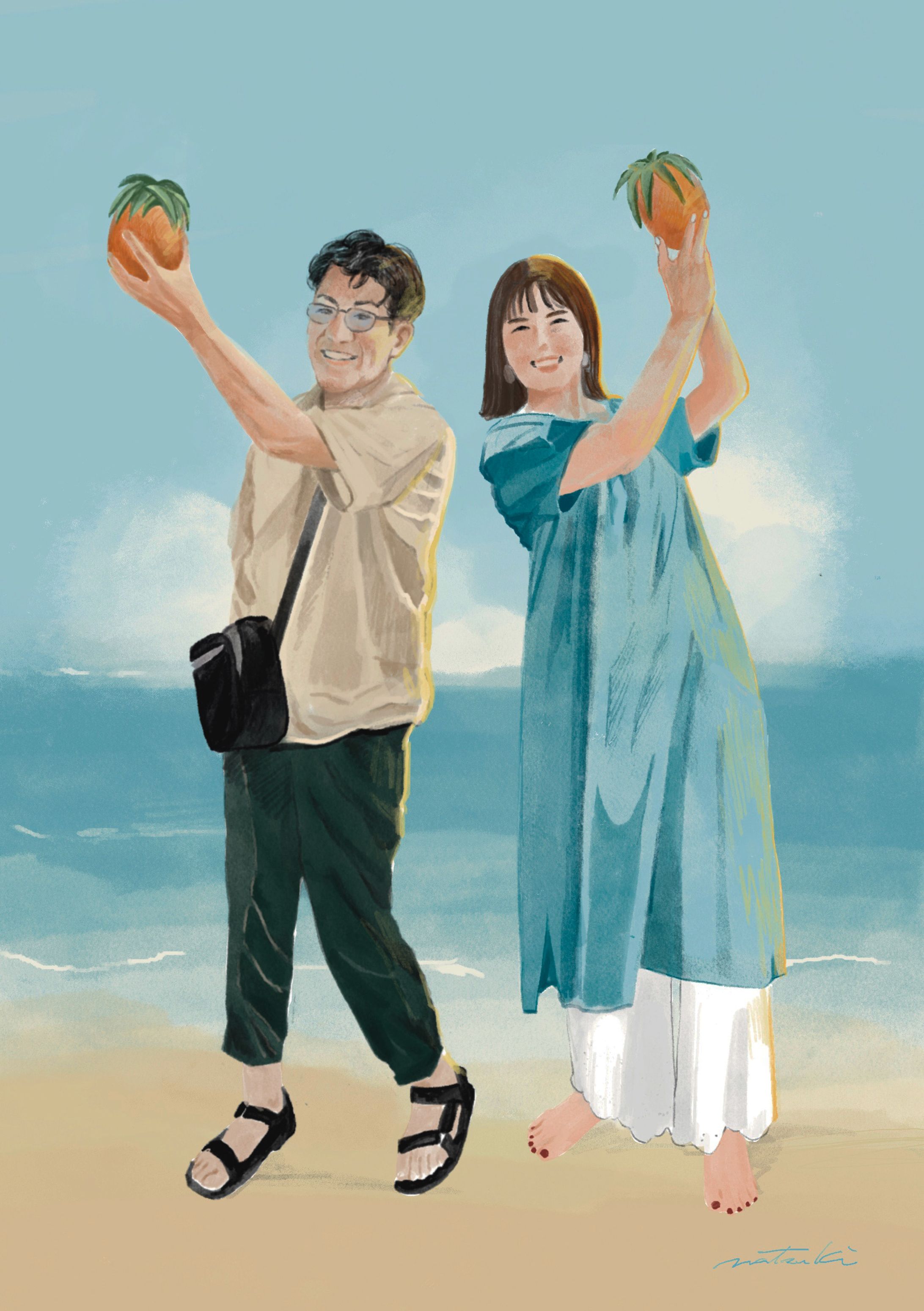 新婚旅行の似顔絵-1