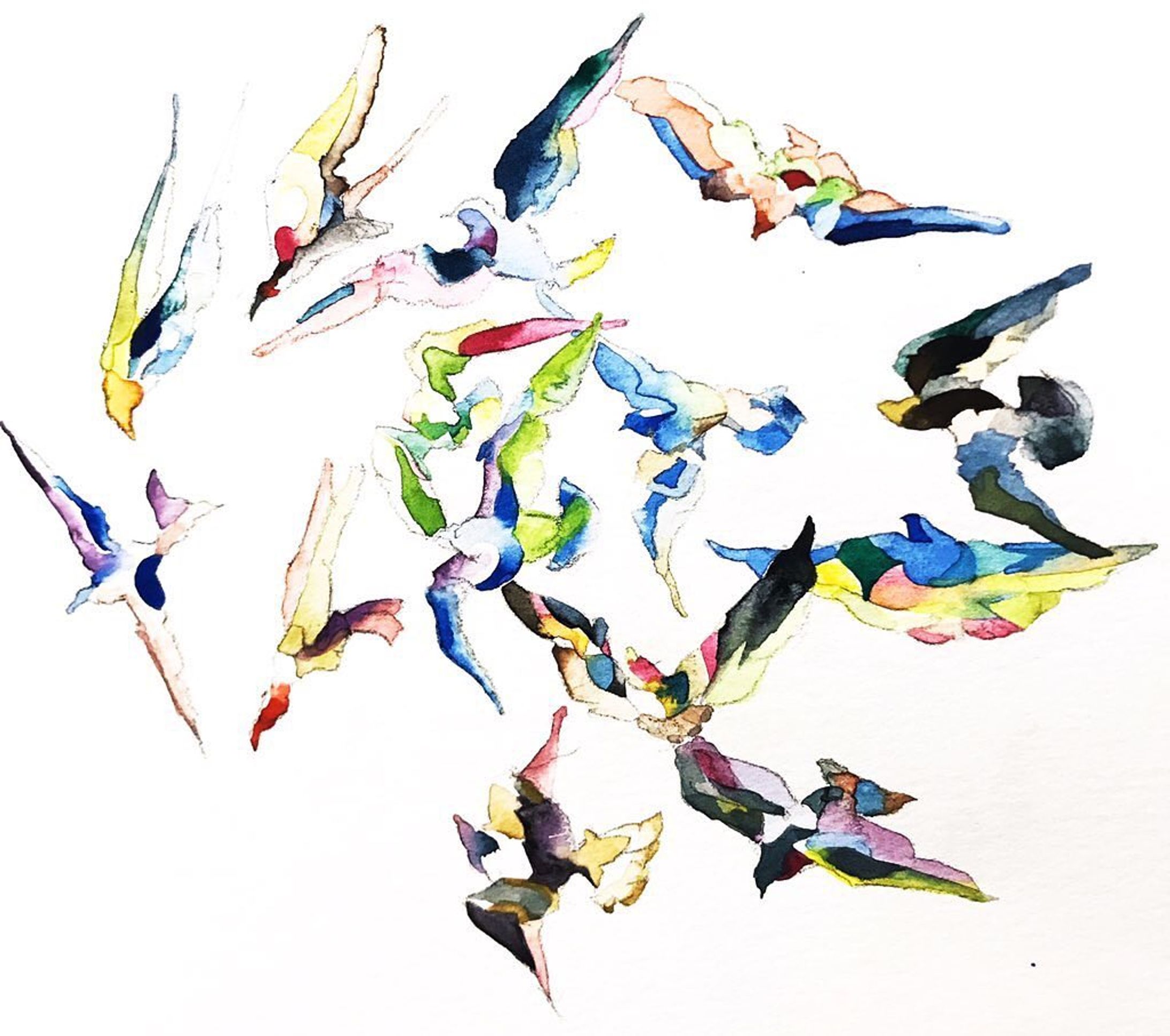 鳥の群れ #illustration #artwork #鳥 #水彩-1