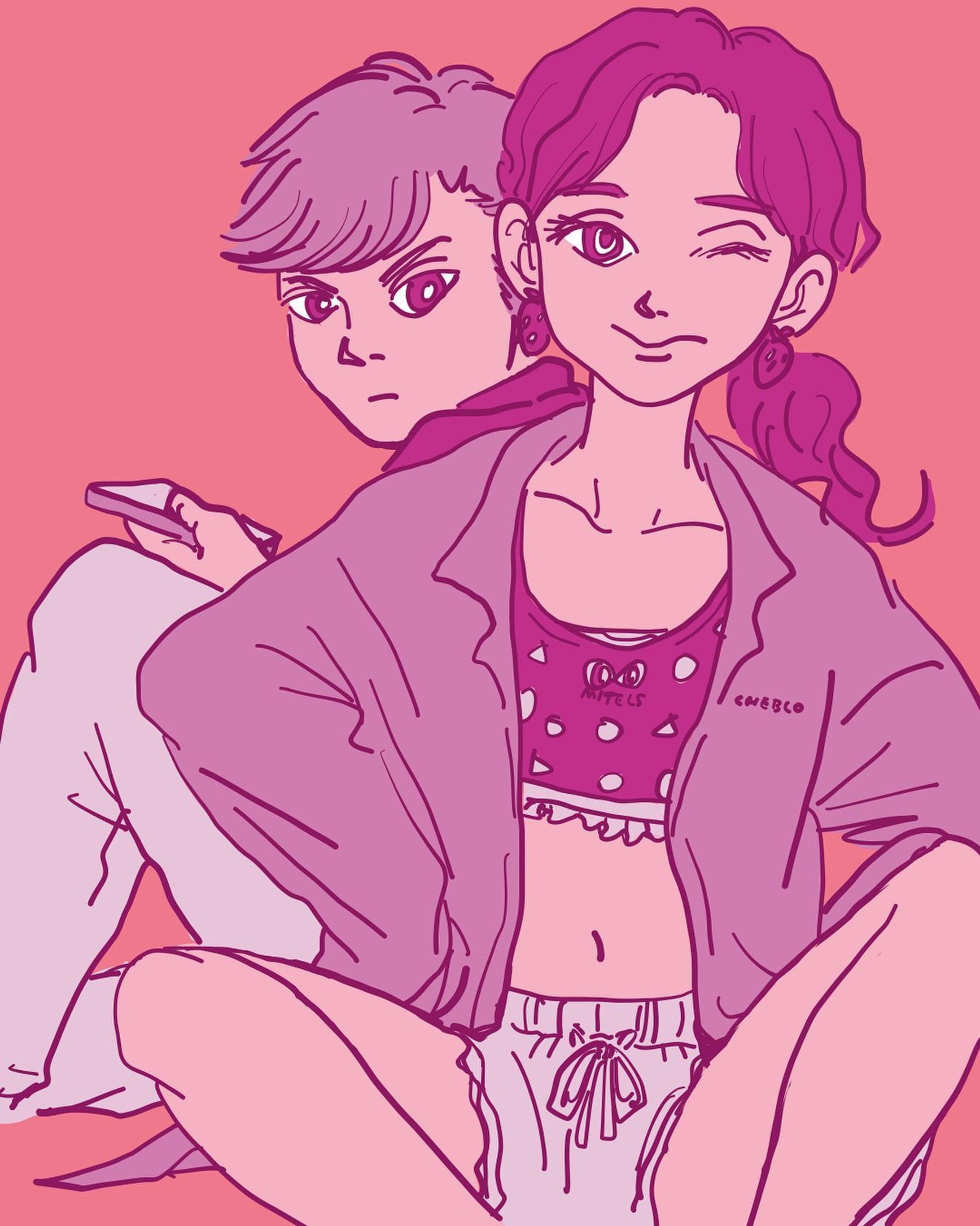 今日のイラスト✍️
.
.

#illustgram #絵 #イラスト #pic #love#roomwear #wink #illustration #illustrator #家にいよう #stayhome #pink #ピンク #イラストレーション #イラストレーター #描いてみた #bluehair #couple#character #boy #girl #applepencil #tablet #drawing #picture #cheblo #cheblocrafthouse #linedrawing-1