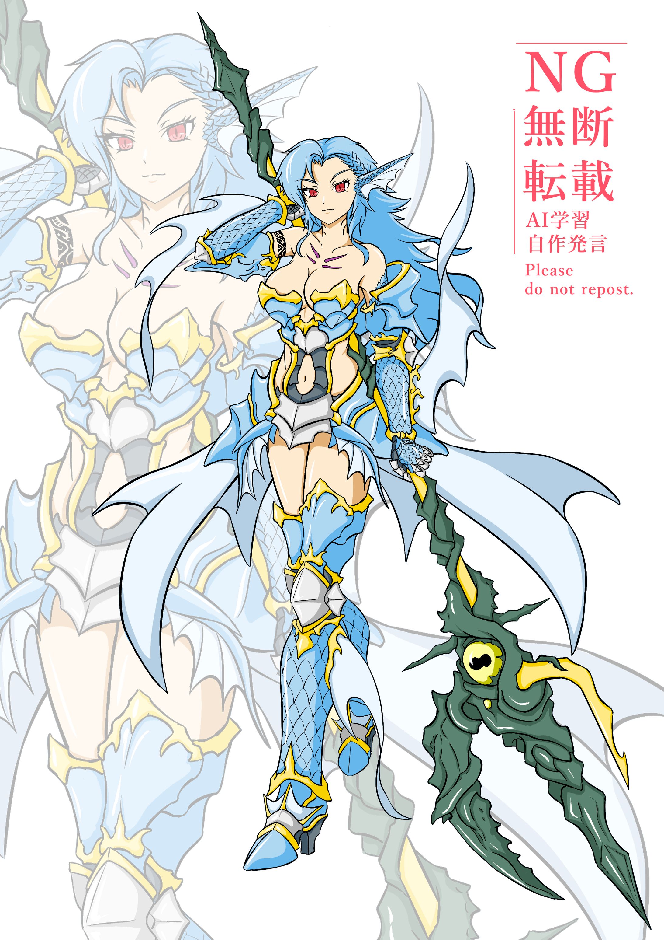 オリジナルイラスト-水の女性戦士-1