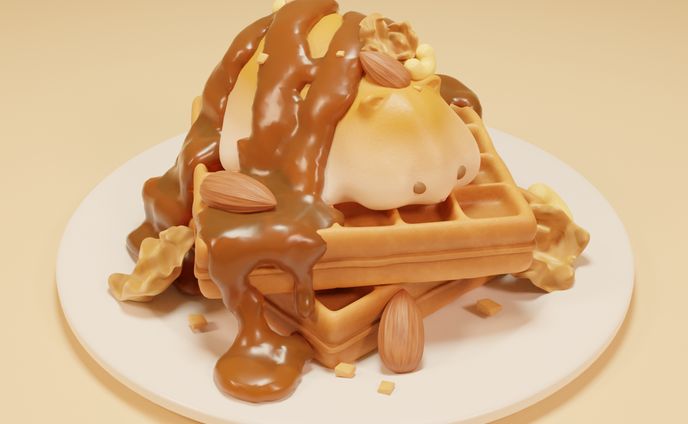 caramel nuts waffle with hamice