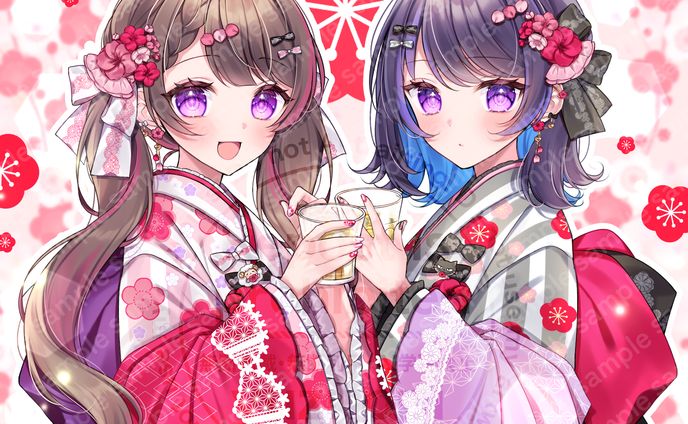【オリジナル】叶守ユメちゃん&ゆずっぴ オリジナル梅酒ラベル用イラスト