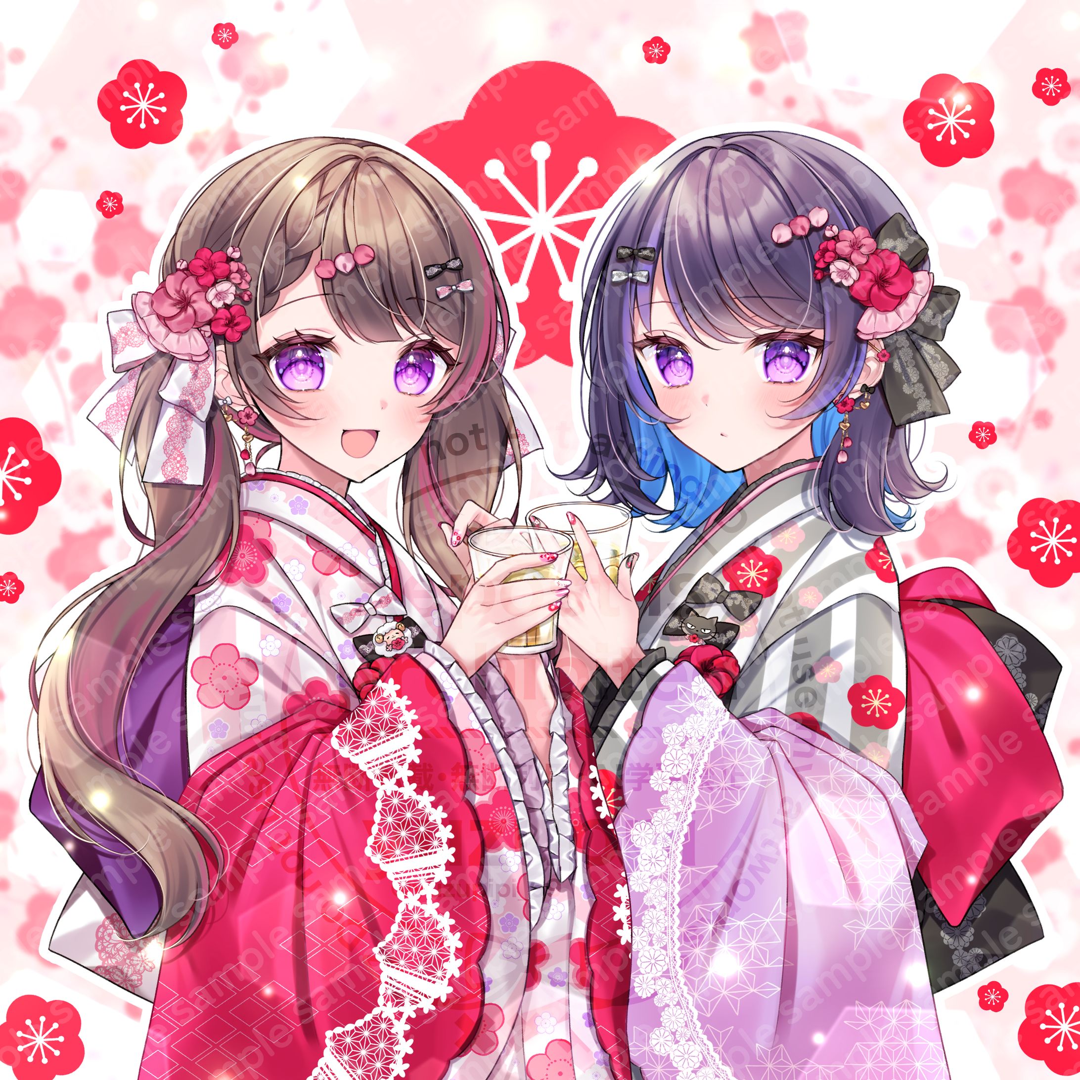 【オリジナル】叶守ユメちゃん&ゆずっぴ オリジナル梅酒ラベル用イラスト-1