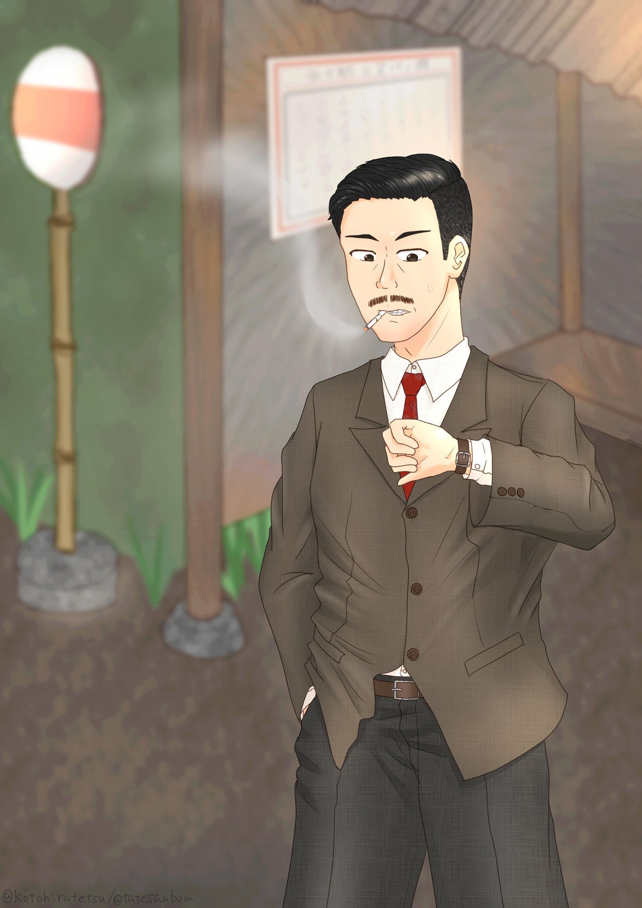 バスを待つ昭和男-1
