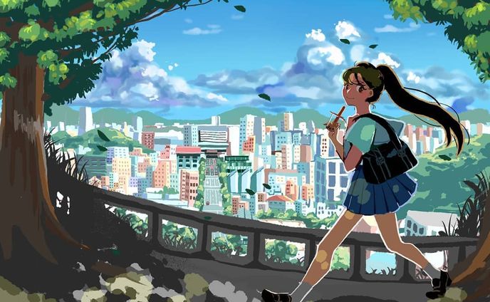 #illustration #illustgram  #kawaii #summer #landscape  #girl #女子高生 #highschoolstudent #絵描きさんとつながりたい