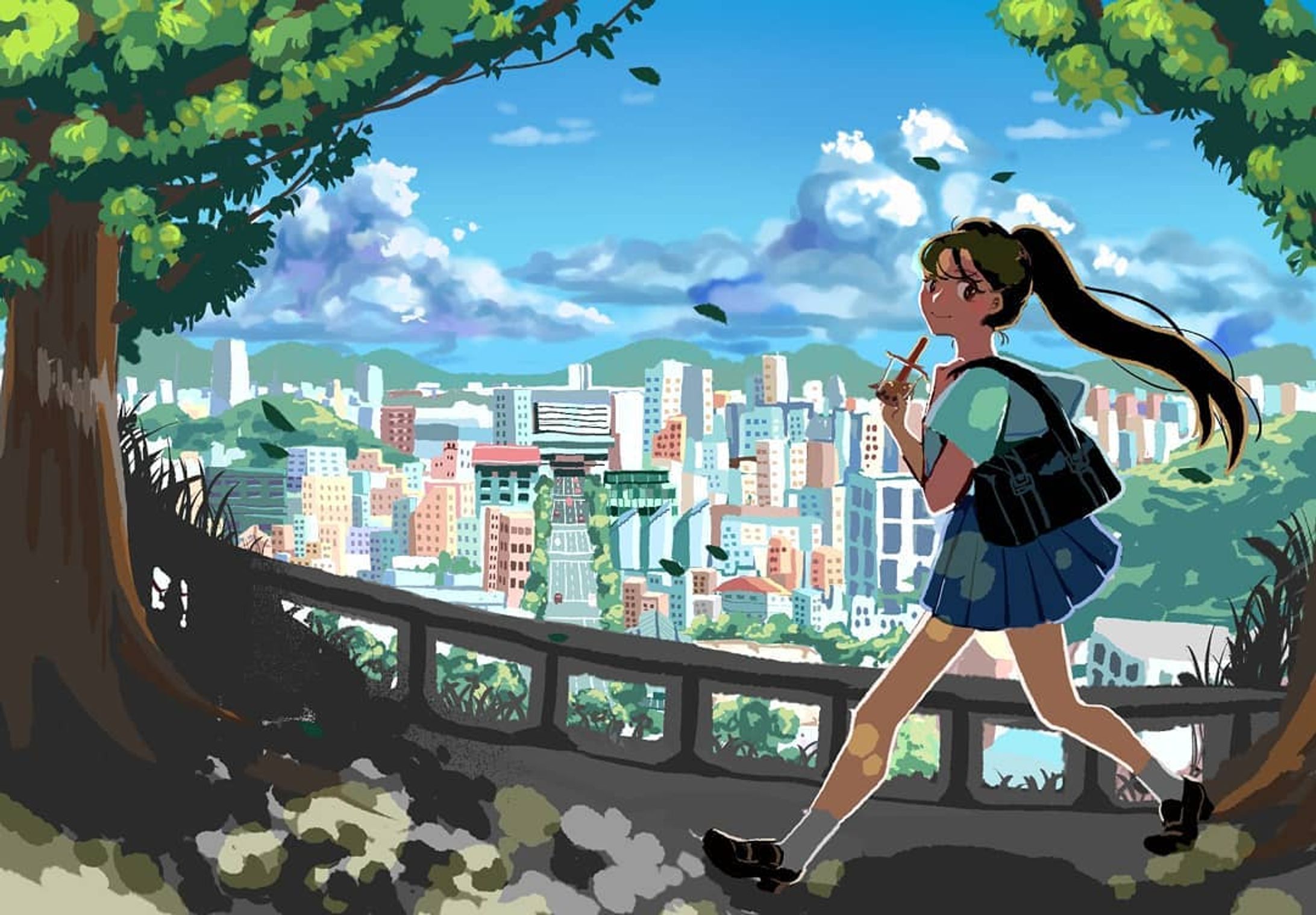#illustration #illustgram  #kawaii #summer #landscape  #girl #女子高生 #highschoolstudent #絵描きさんとつながりたい-1