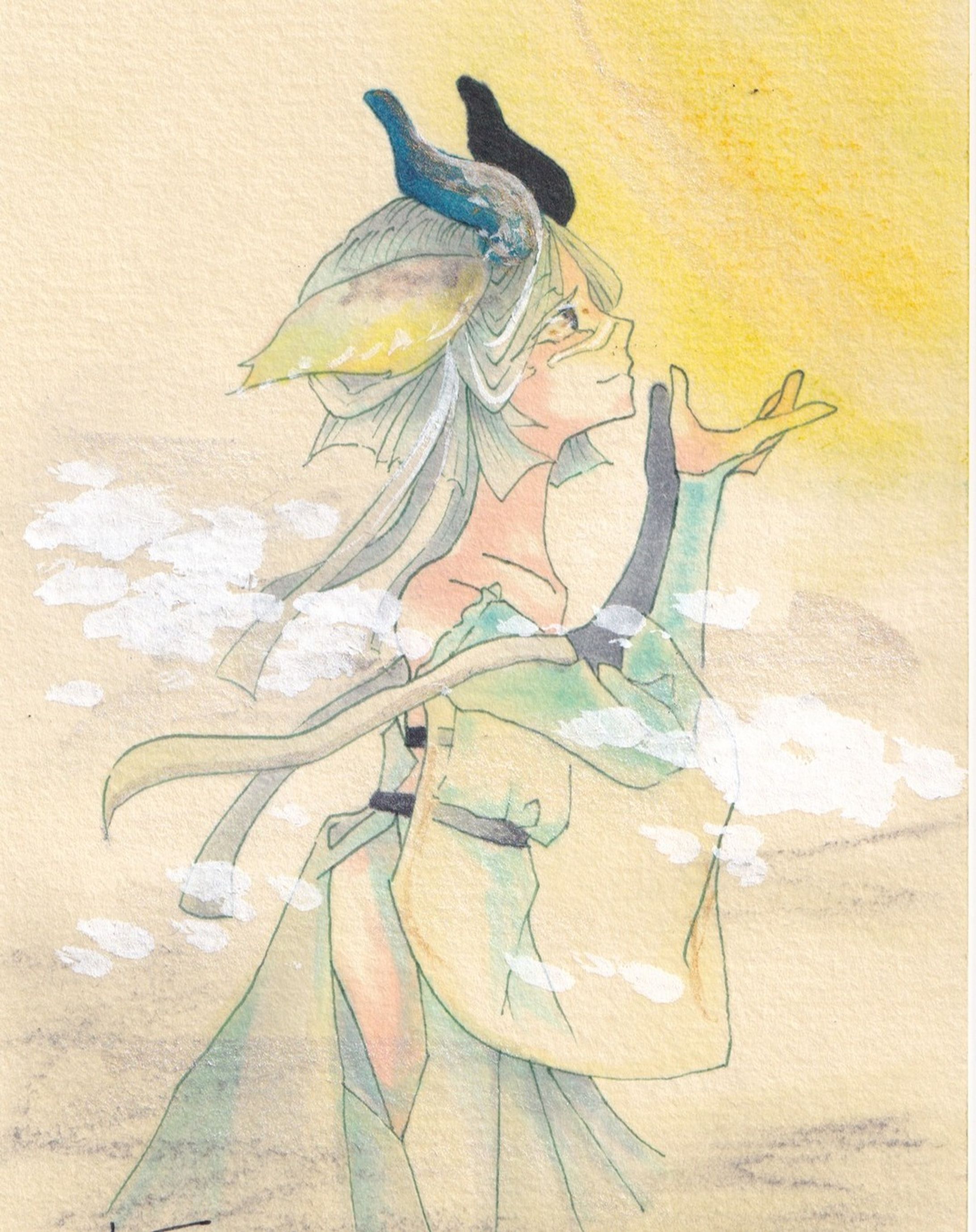 #アナログイラスト
#イラスト
#illustration
#art
#ドローイングイラスト 
月白色の、ツーア君です。
通販中：https://risiy.booth.pm/-1