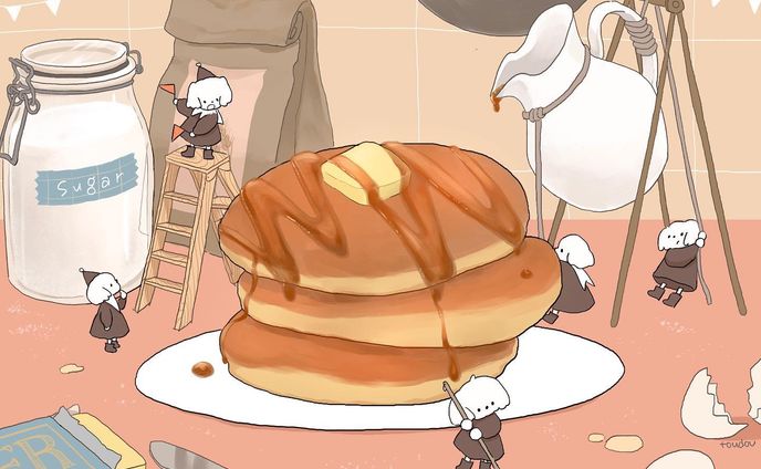 🥞！

シロップもっとかけてー！

#illustration #いらすとぐらむ 
#ホットケーキ #おかし作り 
#イラスト好きな人と繋がりたい 
#illustrator