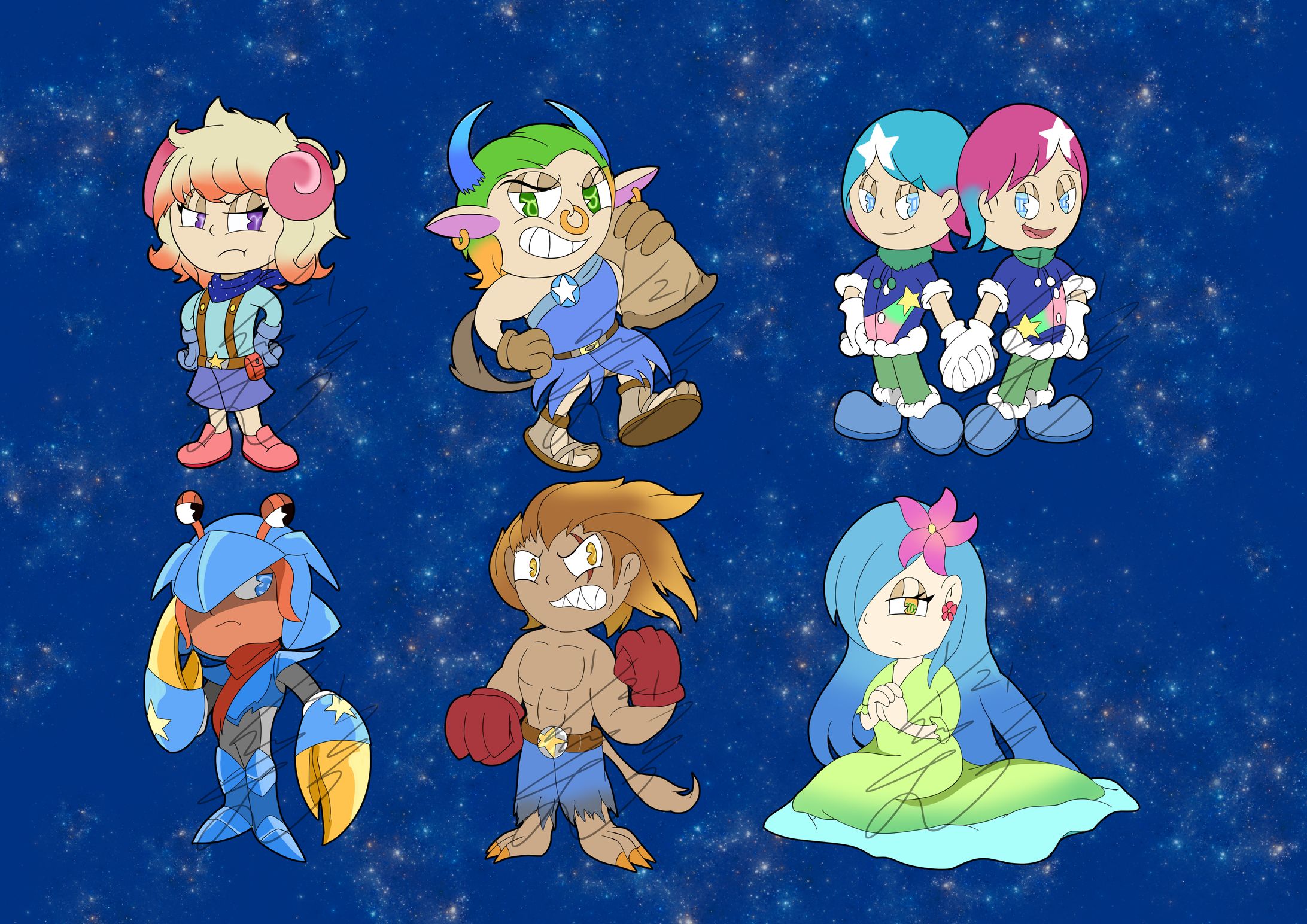 12星座をカートゥーン風にキャラクター化してみた-1