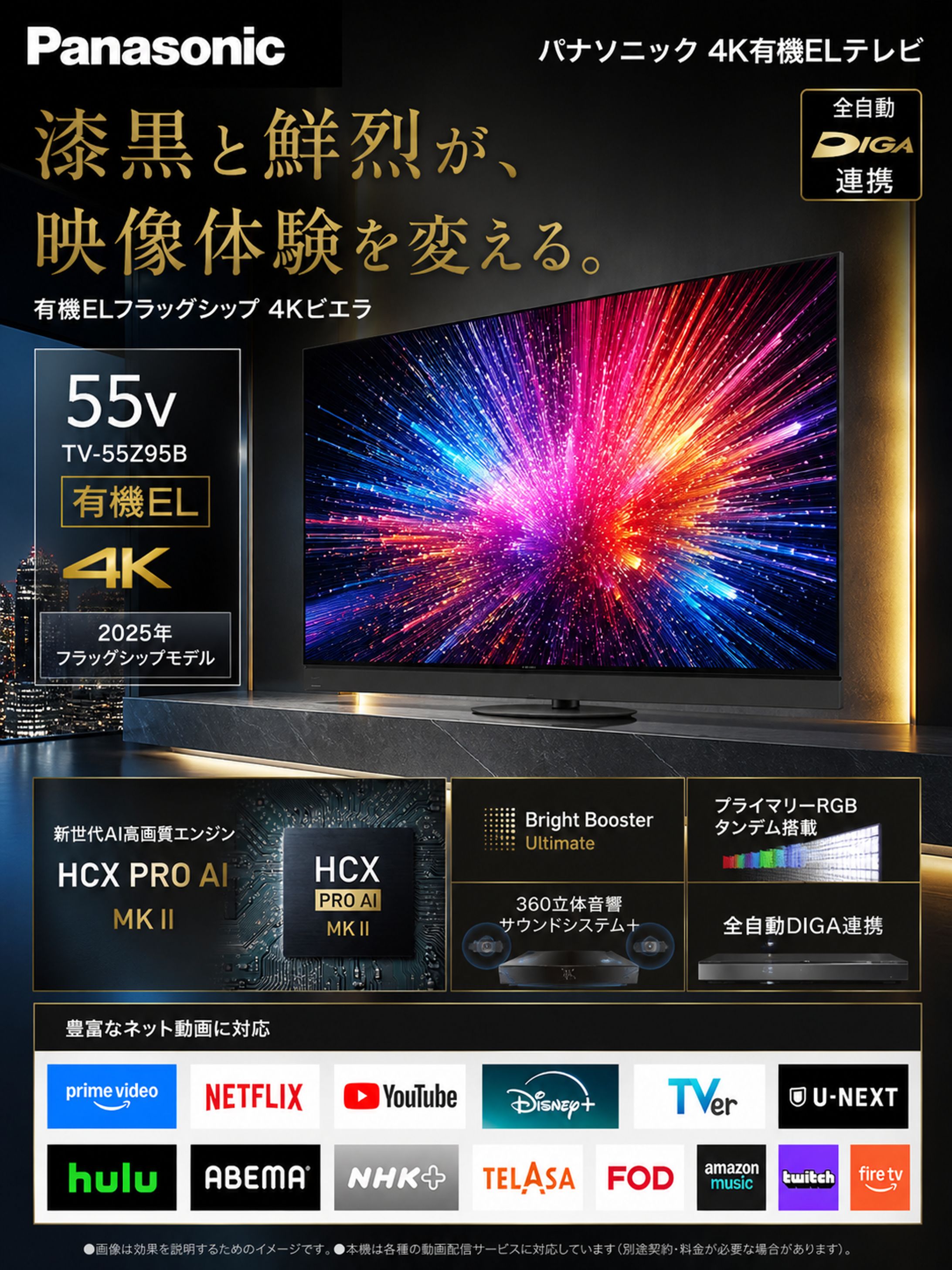【ECクリエイティブ】パナソニック 55V型 有機EL テレビ 4K TV-55Z95B VIERA FireTV搭載 ラインアレイスピーカー・イネーブルドスピーカー・ワイドスピーカー搭載 プライマリーRGBタンデム搭載 2025年フラグシップモデル-1
