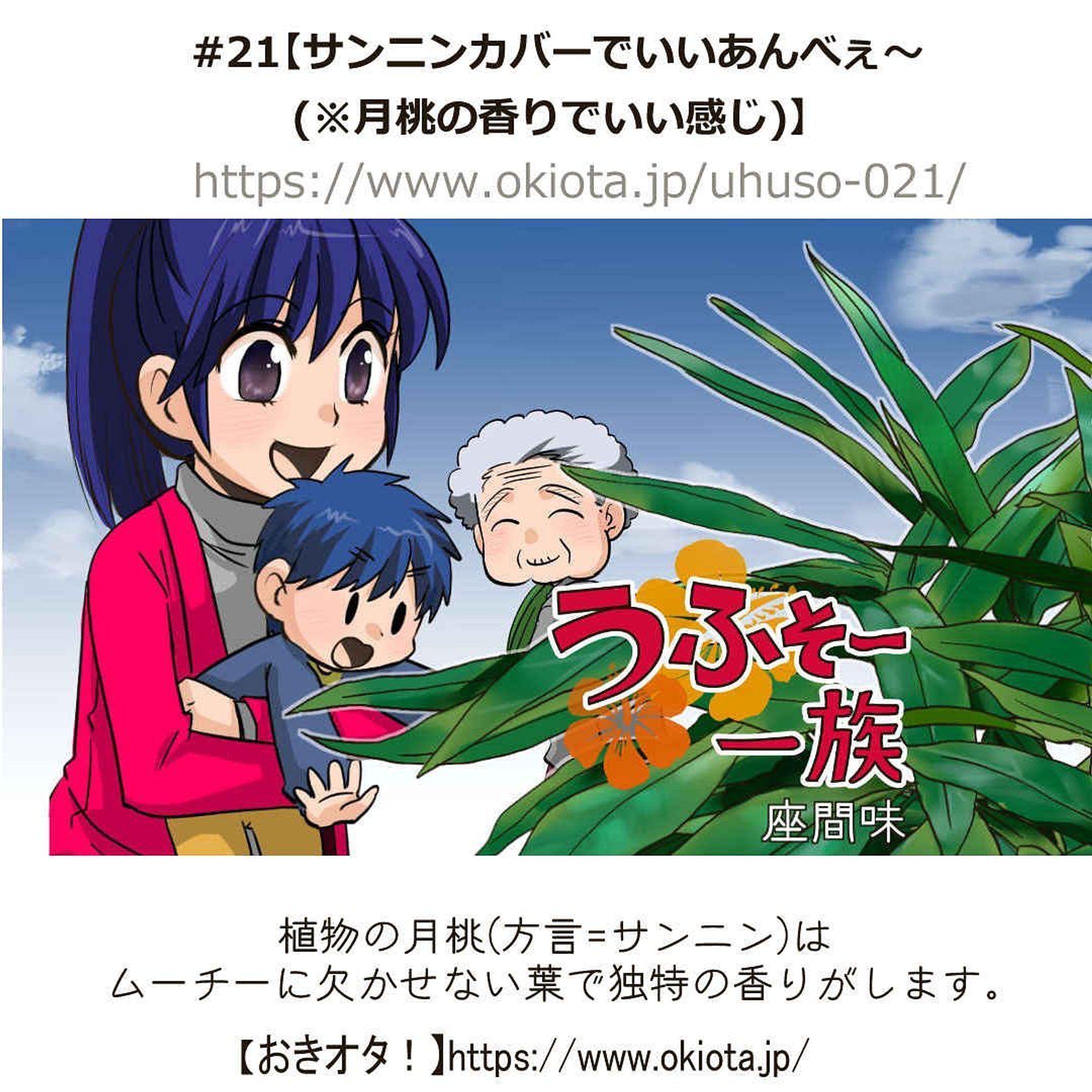 #21【サンニンカバーでいいあんべぇ～(※月桃の香りでいい感じ)】
ーーーーーーーーーーーーーー

#21【サンニンカバーでいいあんべぇ～(※月桃の香りでいい感じ)】

漫画/うふそー一族

植物の月桃(方言=サンニン)は、ムーチーに欠かせない葉で独特の香りがします。

-------------------------------------

↓サイトで無料で読めます
https://www.okiota.jp/uhuso-021/

＊漫画の詳細はプロフィールのリンクから【おきオタ！】をチェック！

http://okiota.jp/

#おきオタ #うふそー一族 #沖縄 #漫画 #月桃 #サンニン #月桃茶-1