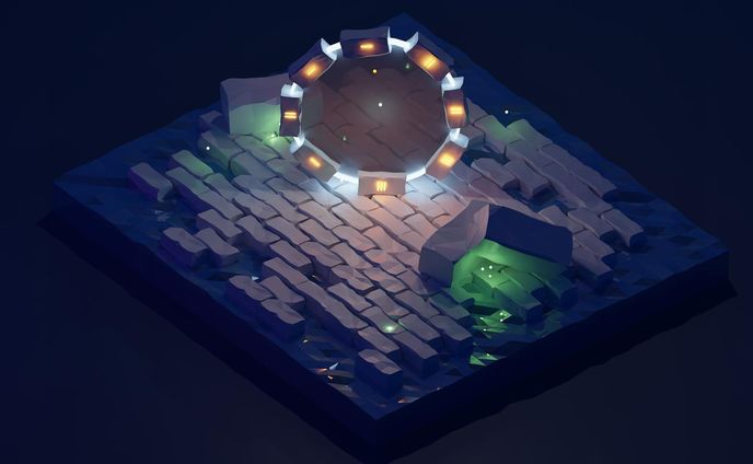 Changed the angle, added a base and some fireflies. #blender #blender3d