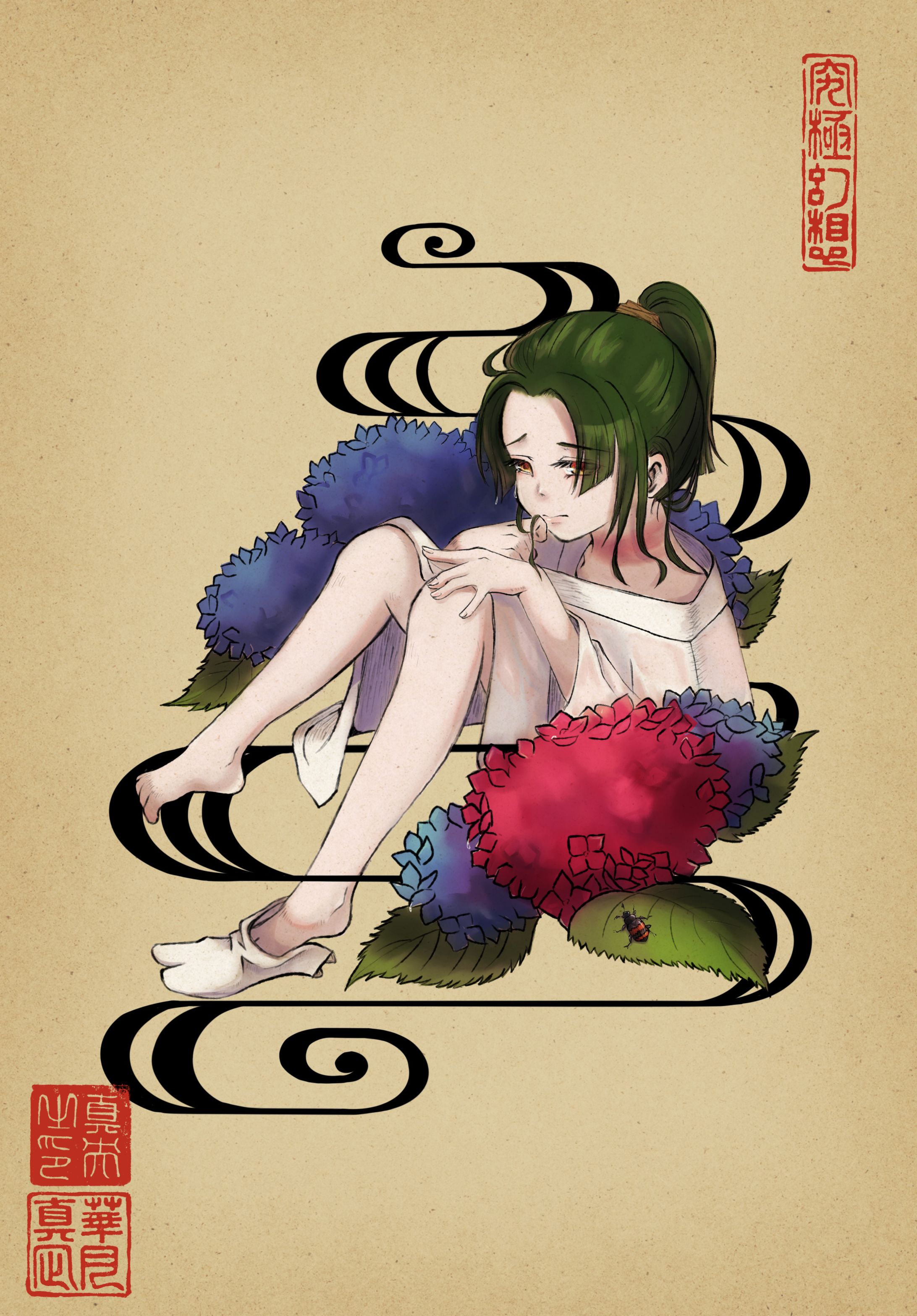 花の言霊「紫陽花」（デジタル着彩）-1