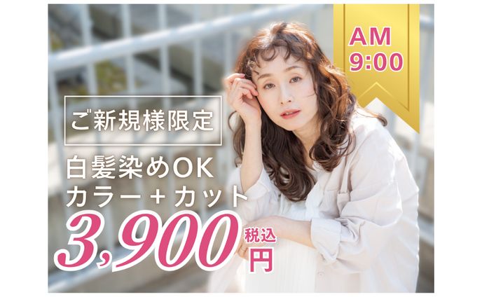 ホットペッパービューティークーポン画像｜ご新規様限定白髪染めOKカラー+カット3,900円