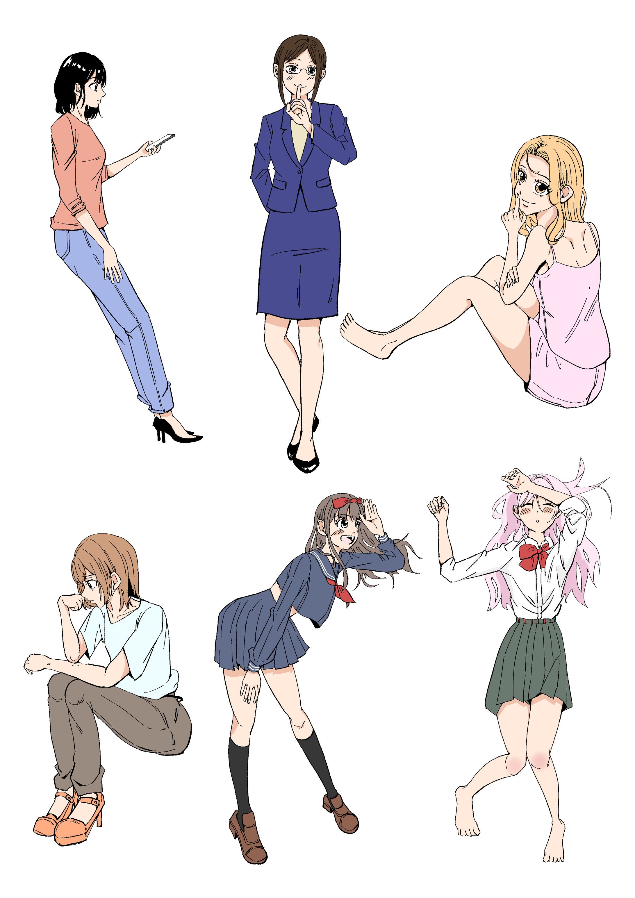 様々なポーズ②（塗り・線画）-1