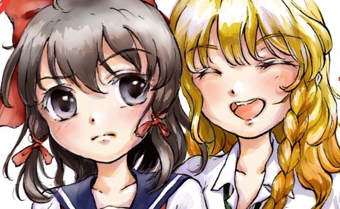 イラスト、霊夢と魔理沙のゆっくり解説